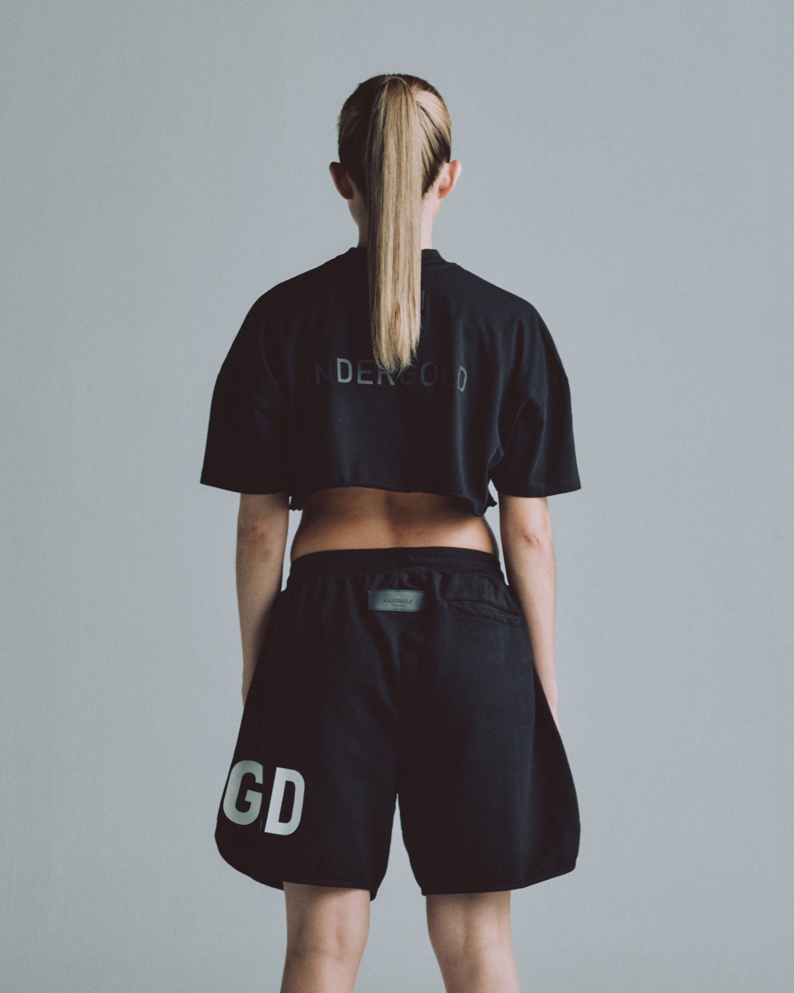 Line Logo Crop Top Black