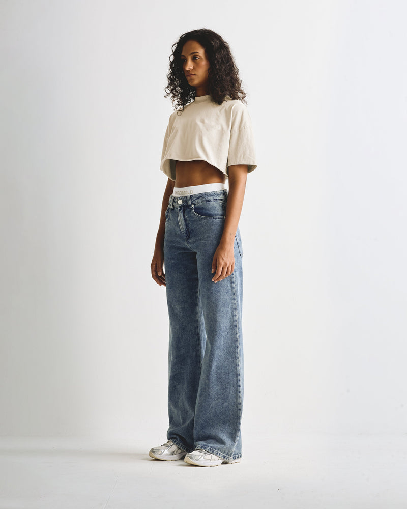 Line Logo Crop Top Cream