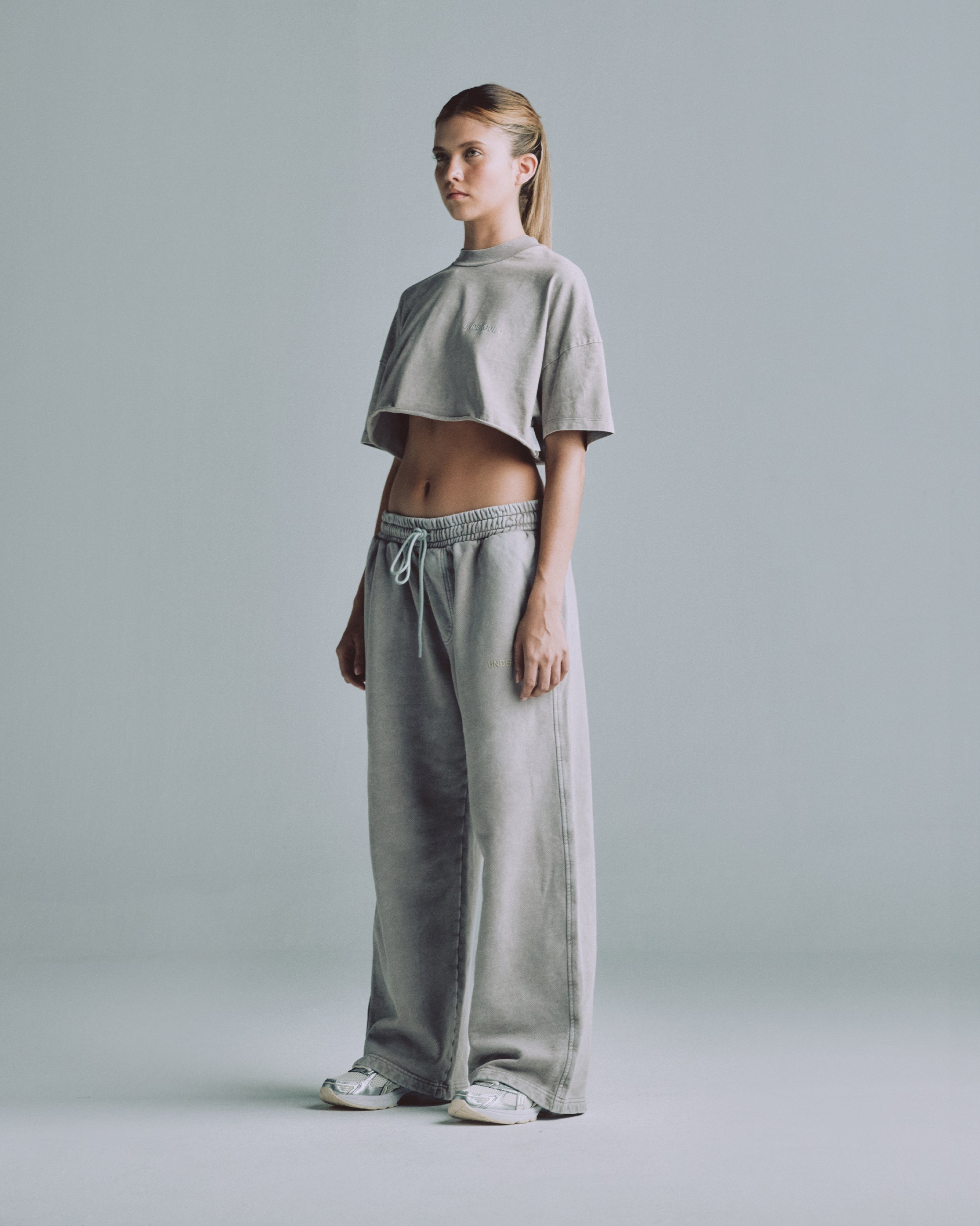 Line Logo Crop Top Washed Gray