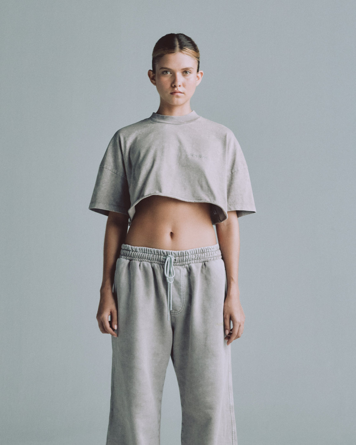 Line Logo Crop Top Washed Gray