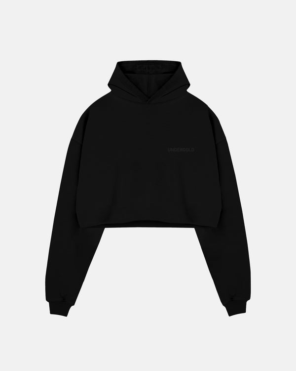 Line Logo Cropped Hoodie Black