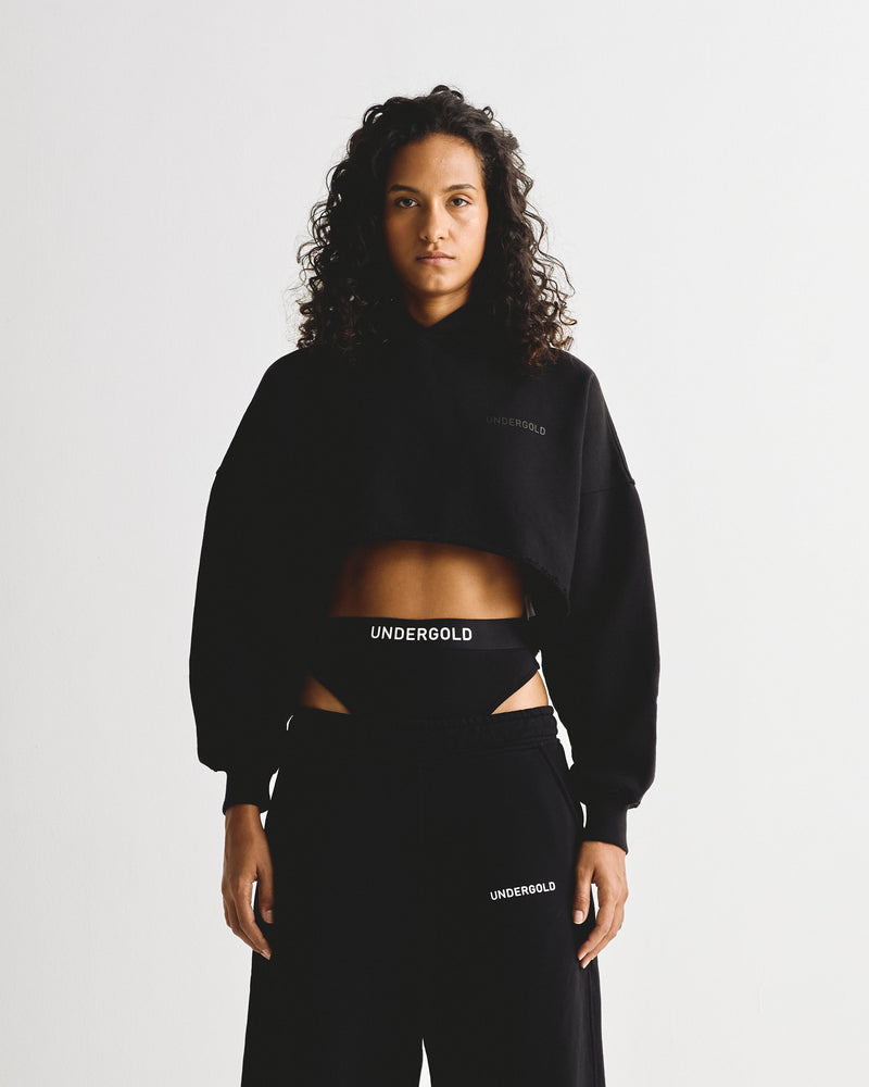 Line Logo Cropped Hoodie Black