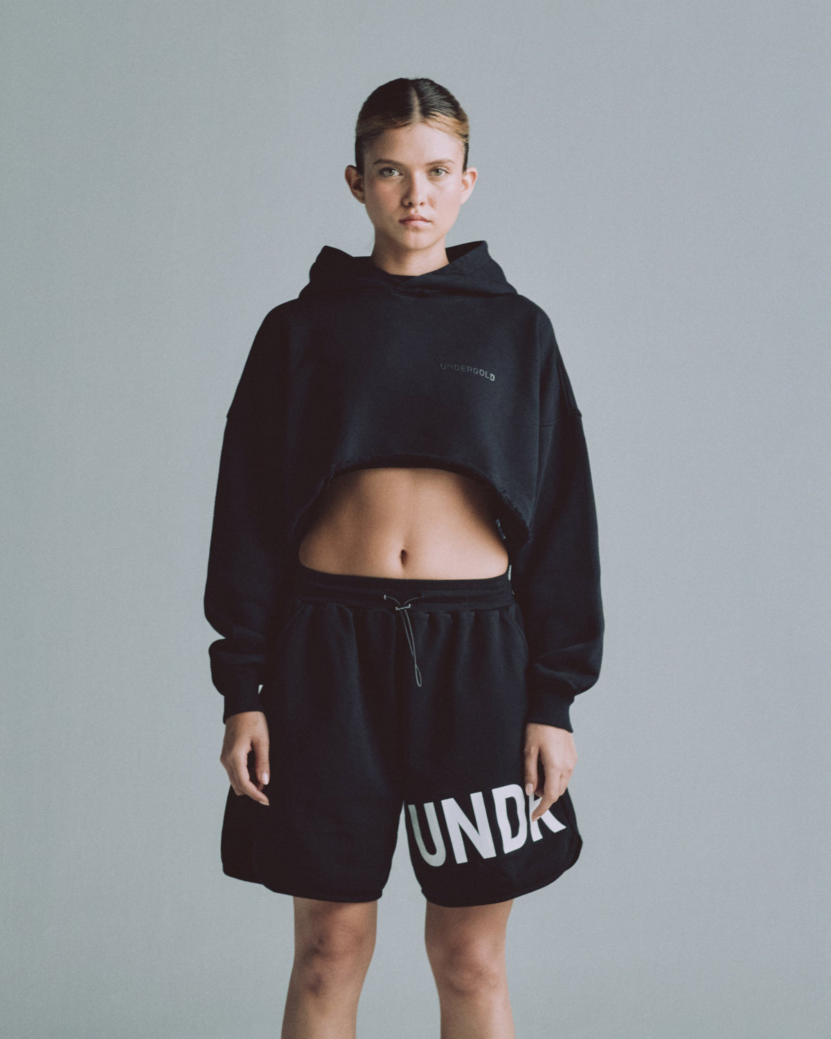 Line Logo Cropped Hoodie Black