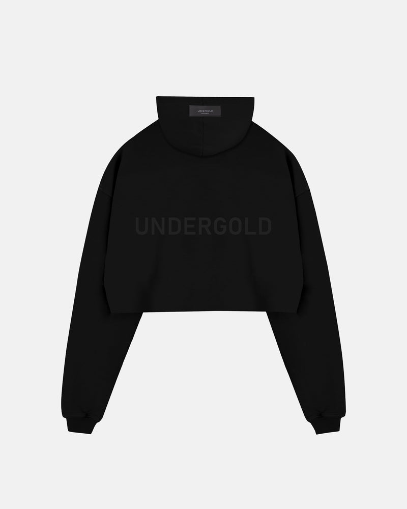 Line Logo Cropped Hoodie Black