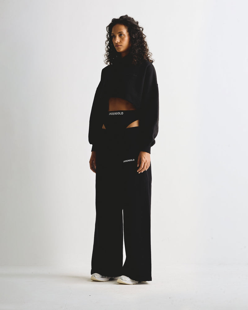 Line Logo Cropped Hoodie Black