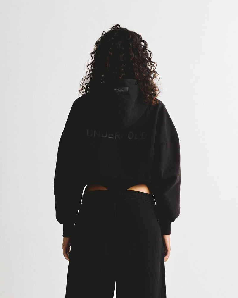 Line Logo Cropped Hoodie Black