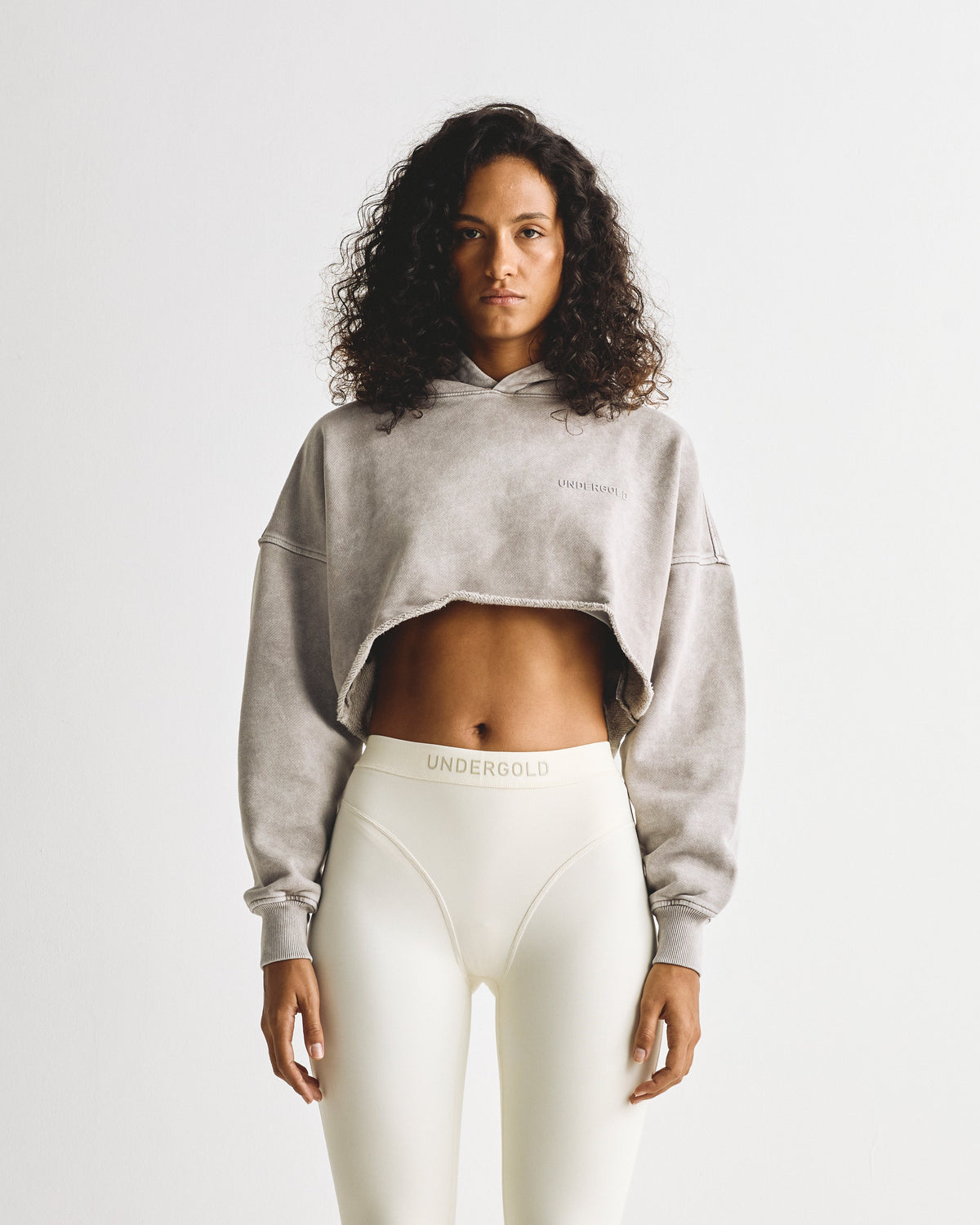 Line Logo Cropped Hoodie Washed Gray