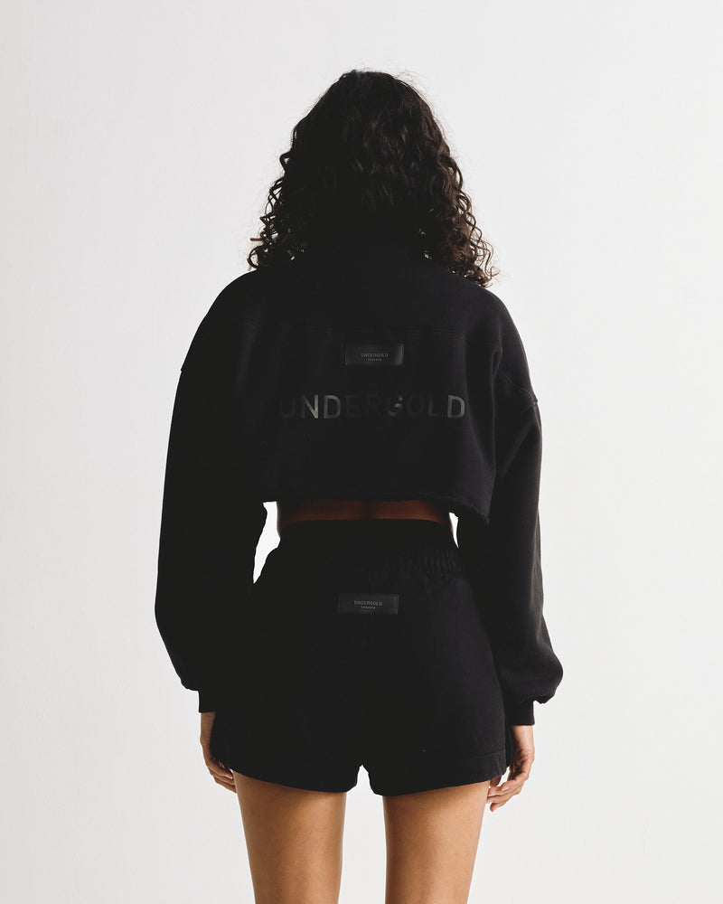 Line Logo Cropped Zip up Crewneck Black