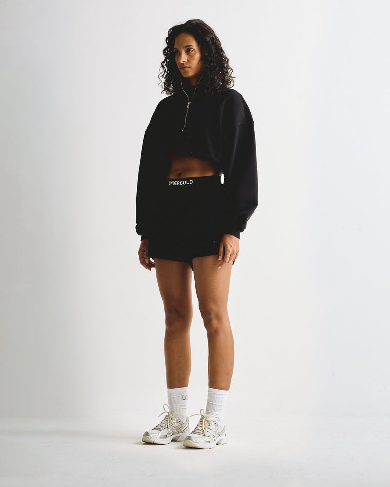 Line Logo Cropped Zip up Crewneck Black