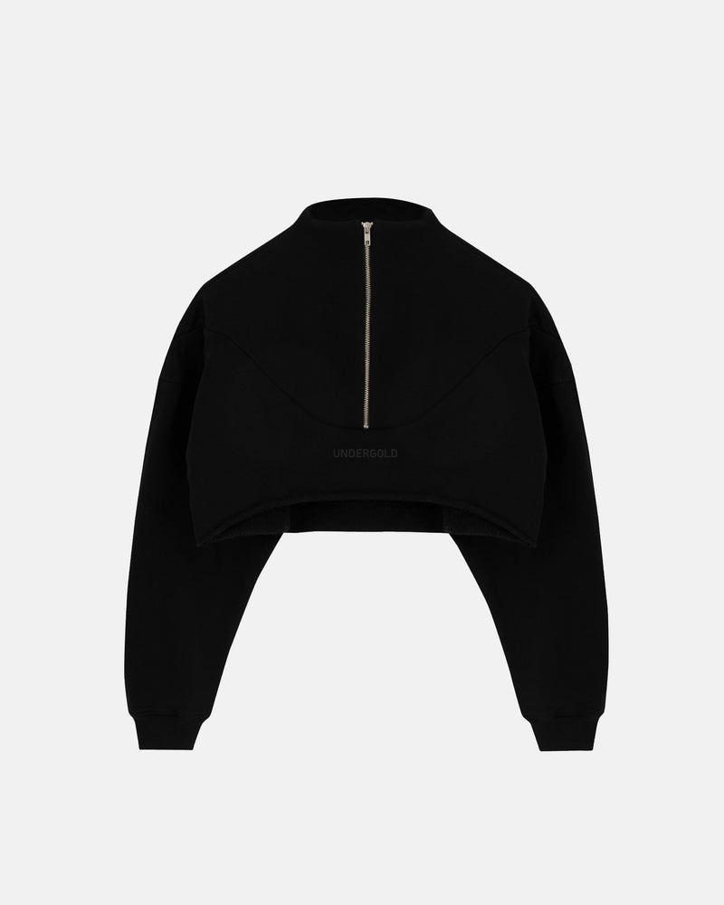 Line Logo Cropped Zip up Crewneck Black