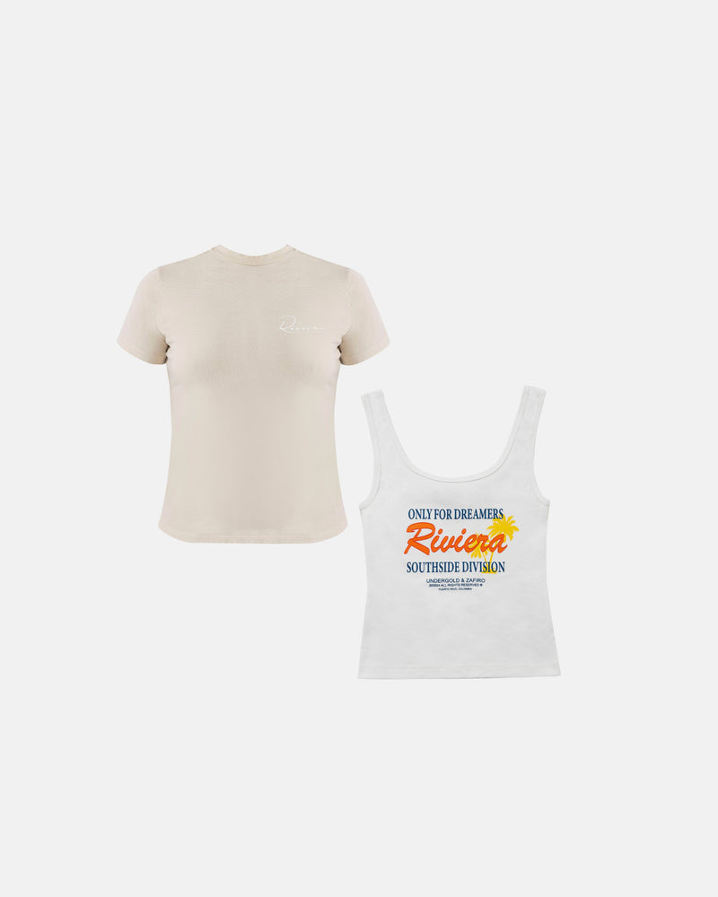 Pack Riviera Basic Long Baby Tee Cream & W Riviera Southside Division Ribbed Tank Top White