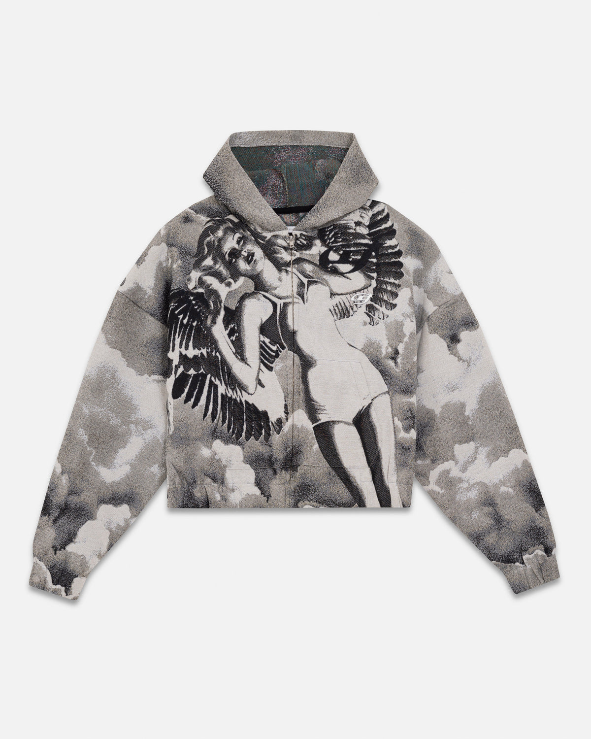 Pilgrimage Pulp Angel Knit Zip Up Hoodie Angel Pattern
