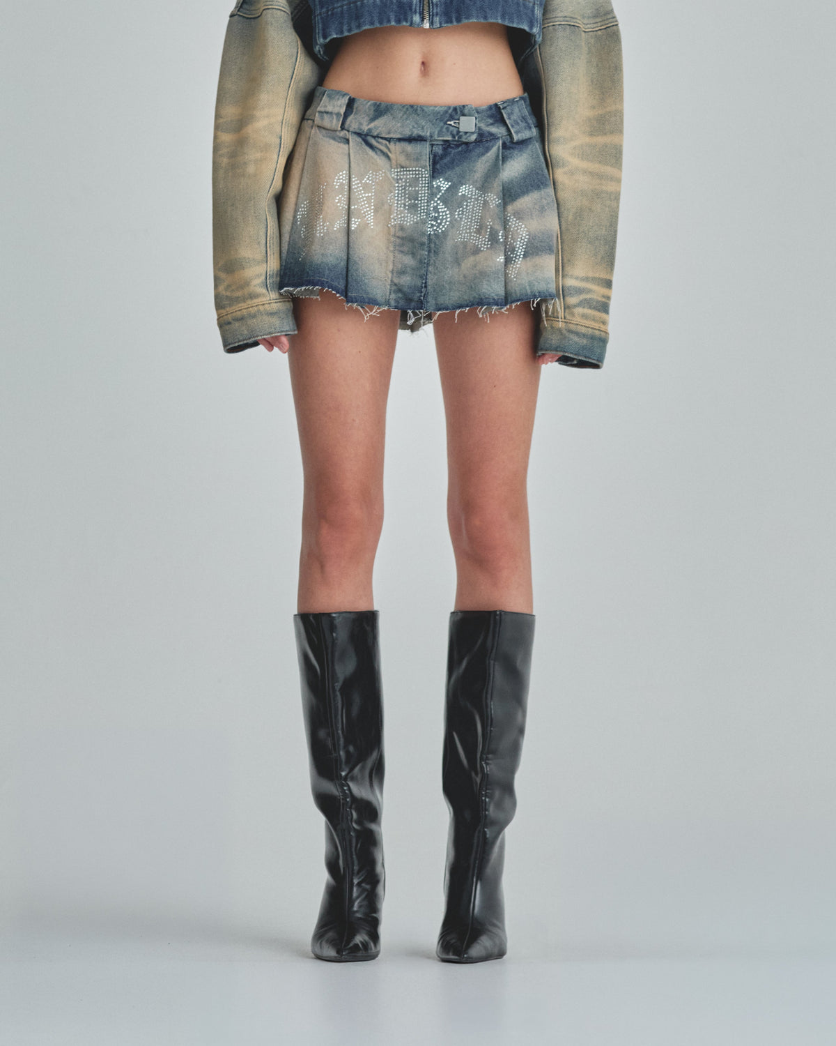 Revelation Rhinestone UNDGLD Mini Skirt Sand Blue