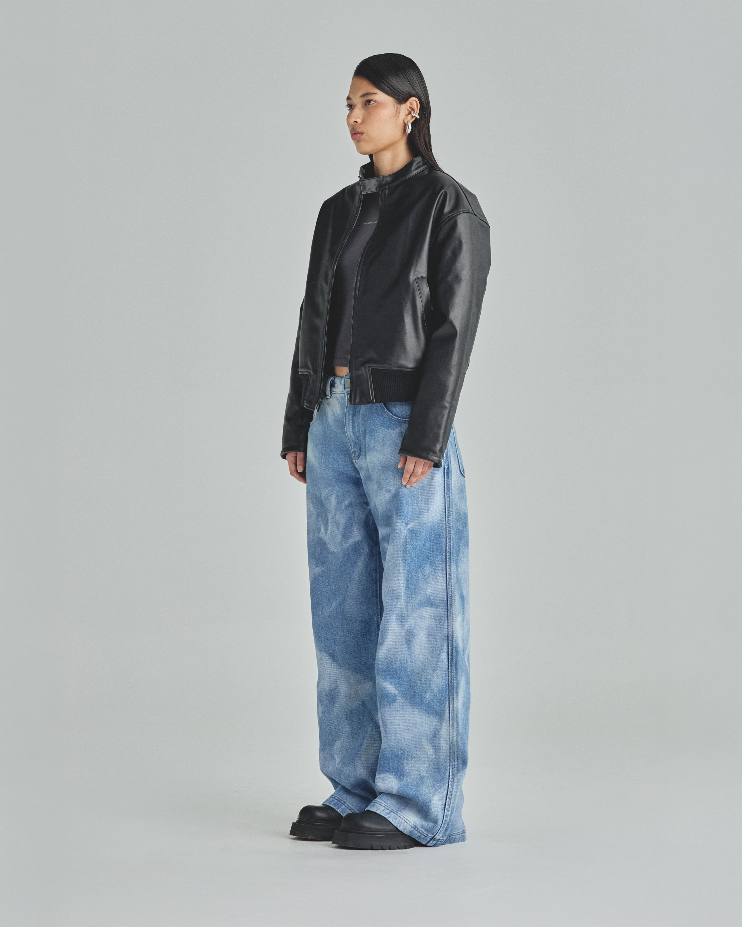 Spring Worn Logo Biker Jacket Black