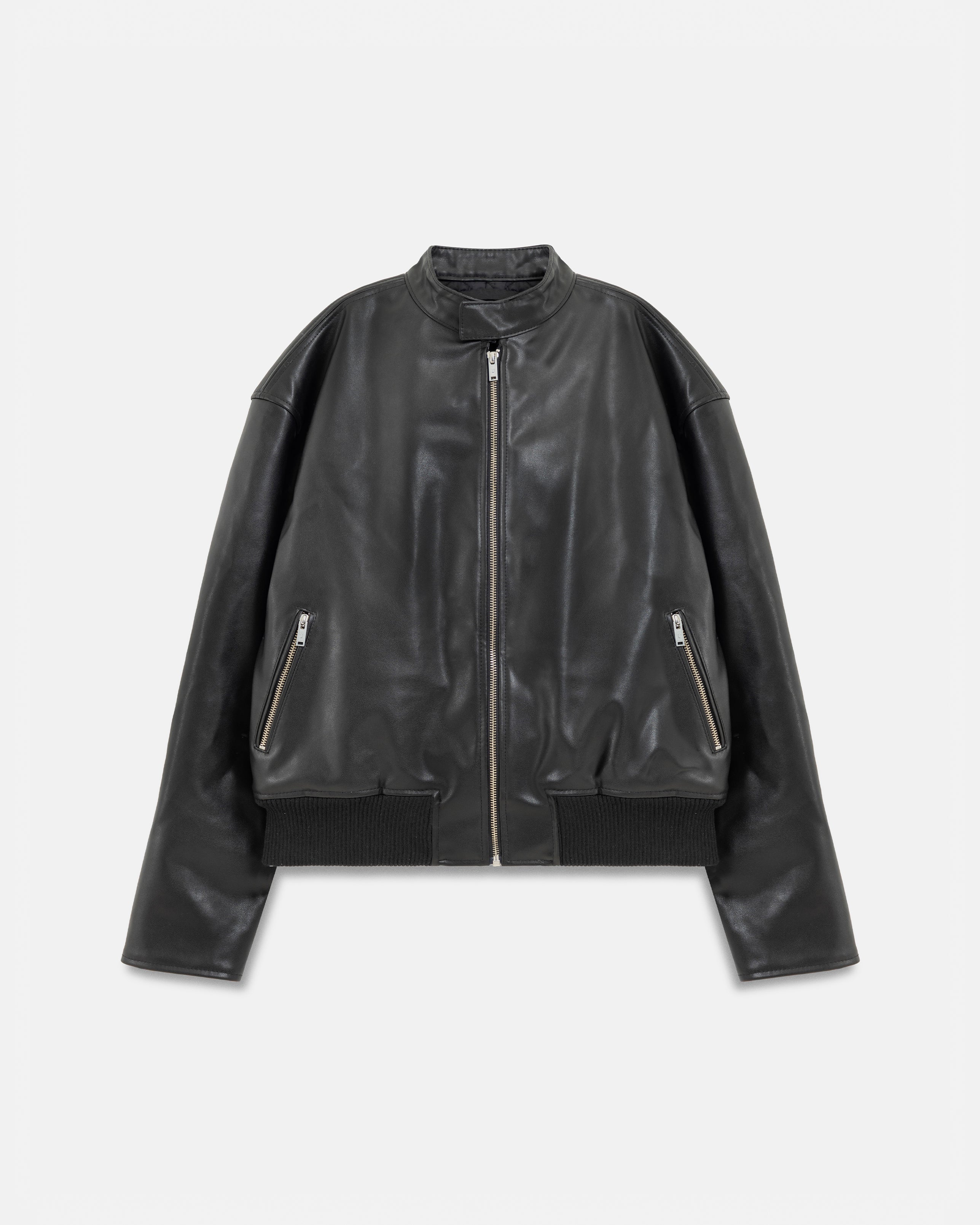 Spring Worn Logo Biker Jacket Black
