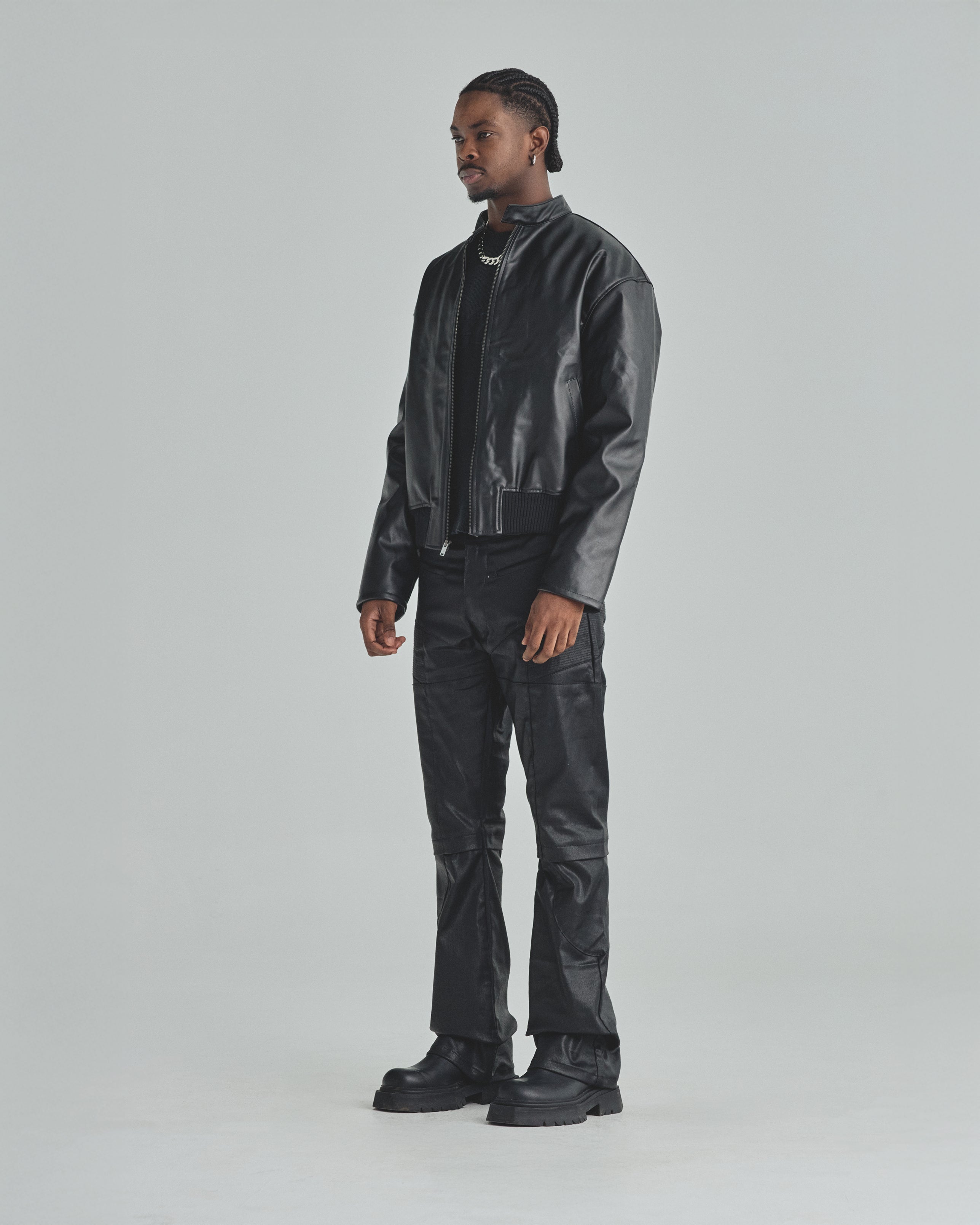 Spring Worn Logo Biker Jacket Black