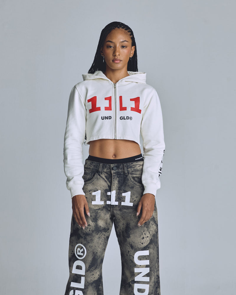 The One 111 Slim Fit Zip Up Cropped Hoodie White