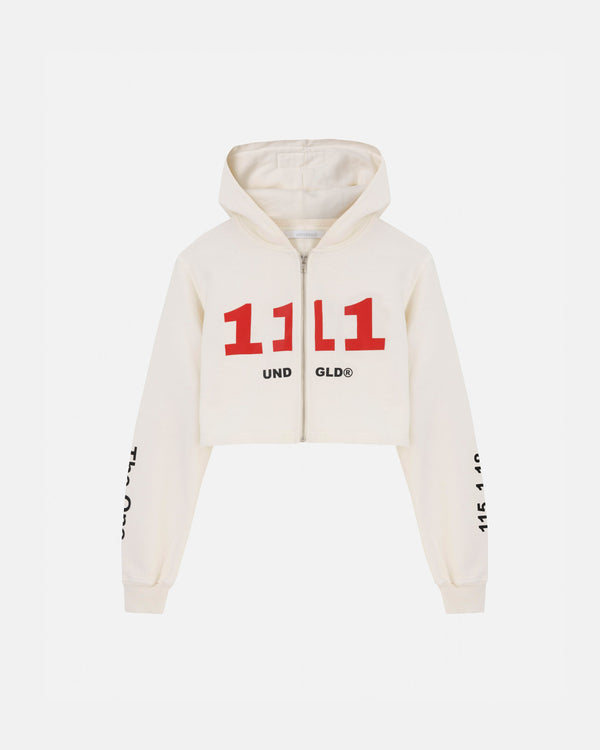 The One 111 Slim Fit Zip Up Cropped Hoodie White