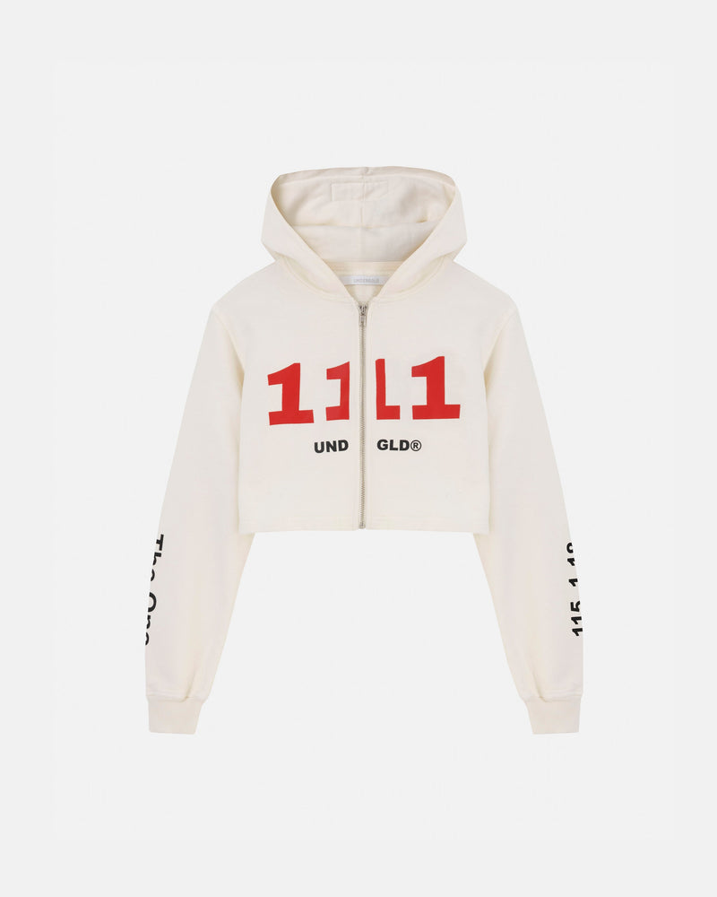 The One 111 Slim Fit Zip Up Cropped Hoodie White