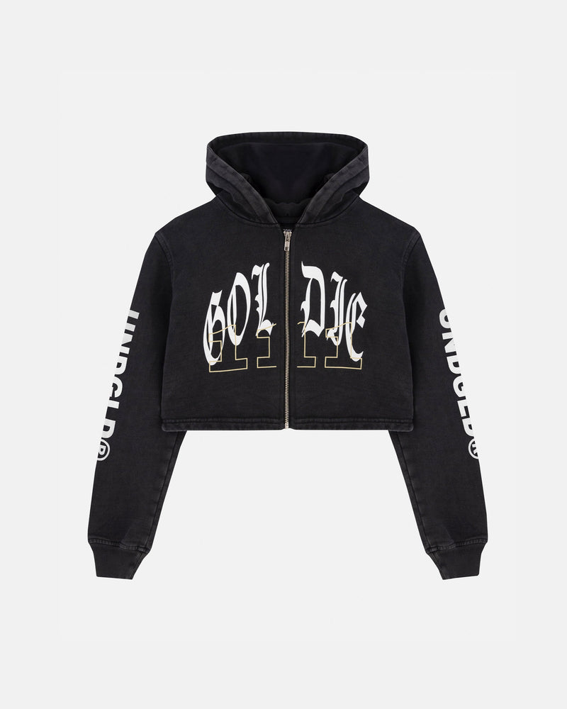 The One Psalm Slim Fit Zip Up Cropped Hoodie Vintage Black