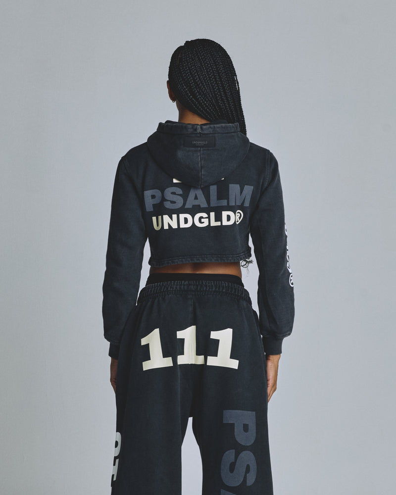 The One Psalm Slim Fit Zip Up Cropped Hoodie Vintage Black