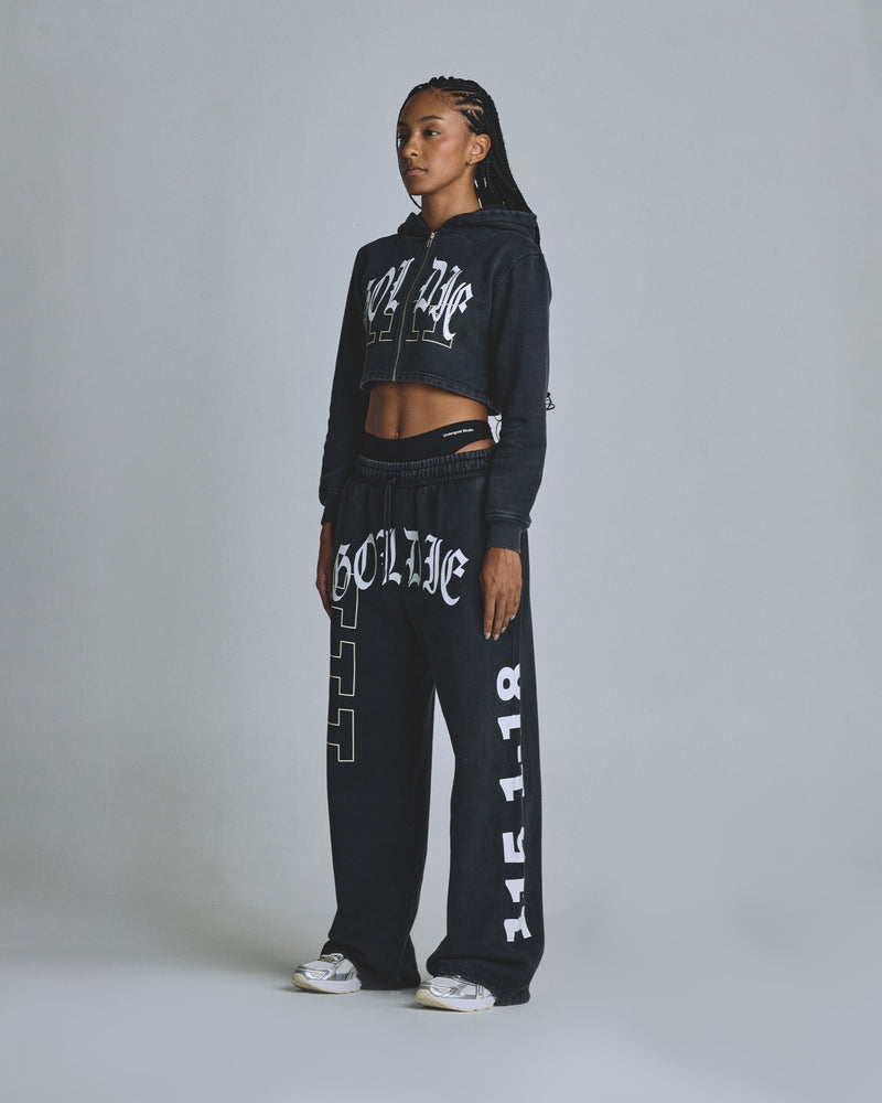 The One Psalm Slim Fit Zip Up Cropped Hoodie Vintage Black