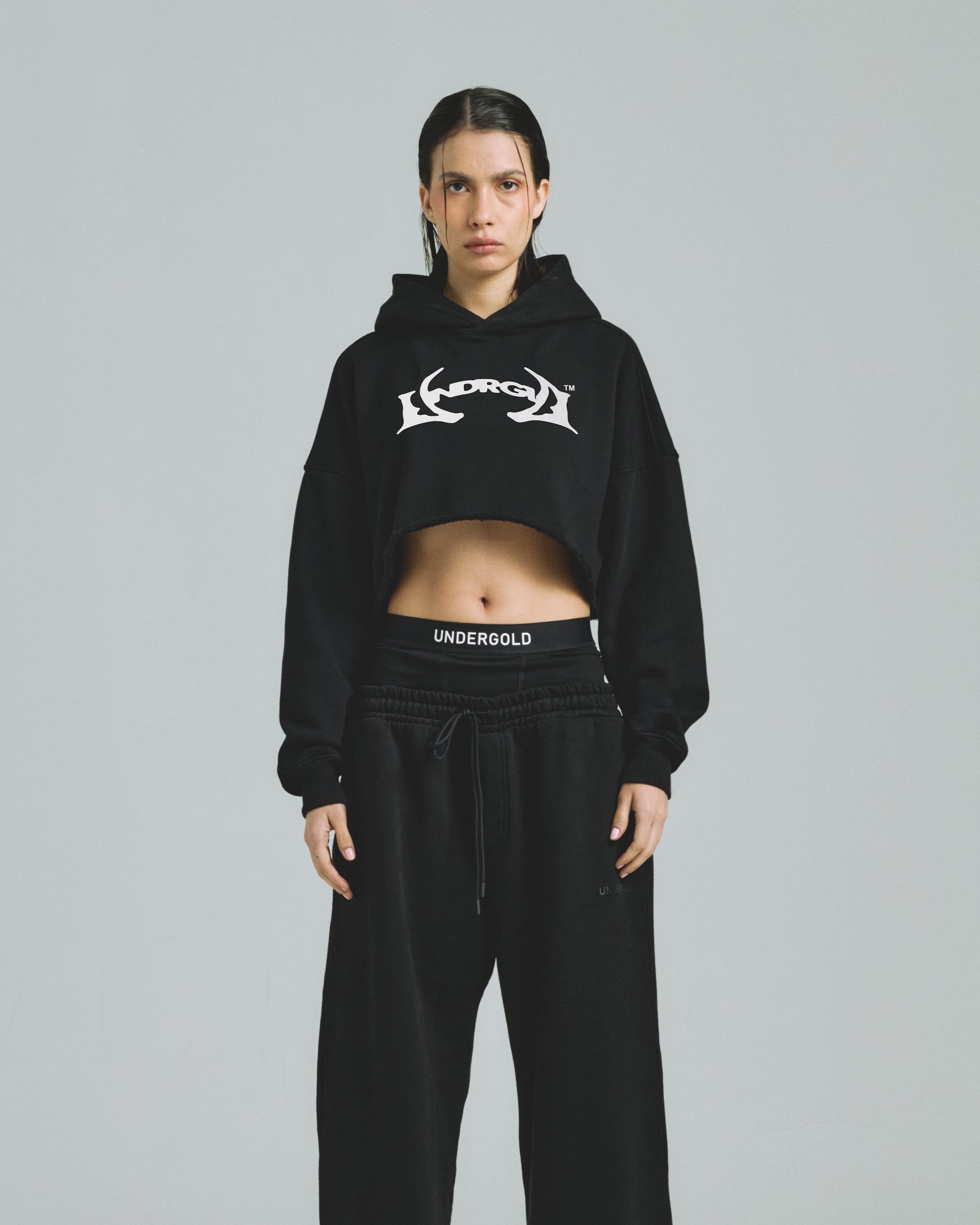 Thunder Rider Basic Cropped Hoodie Black