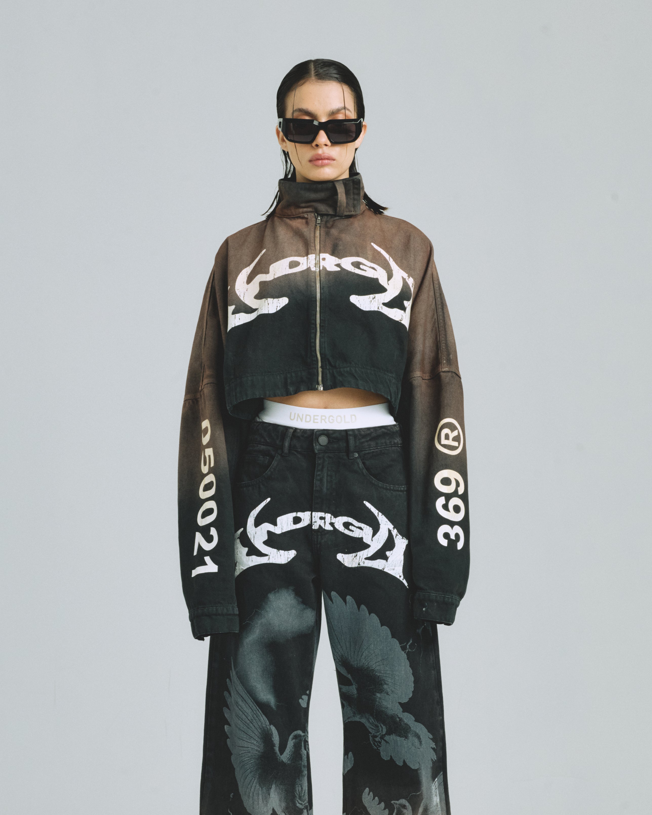 Thunder Rider Pegasus Cropped Zip Up Jacket Rusty Black