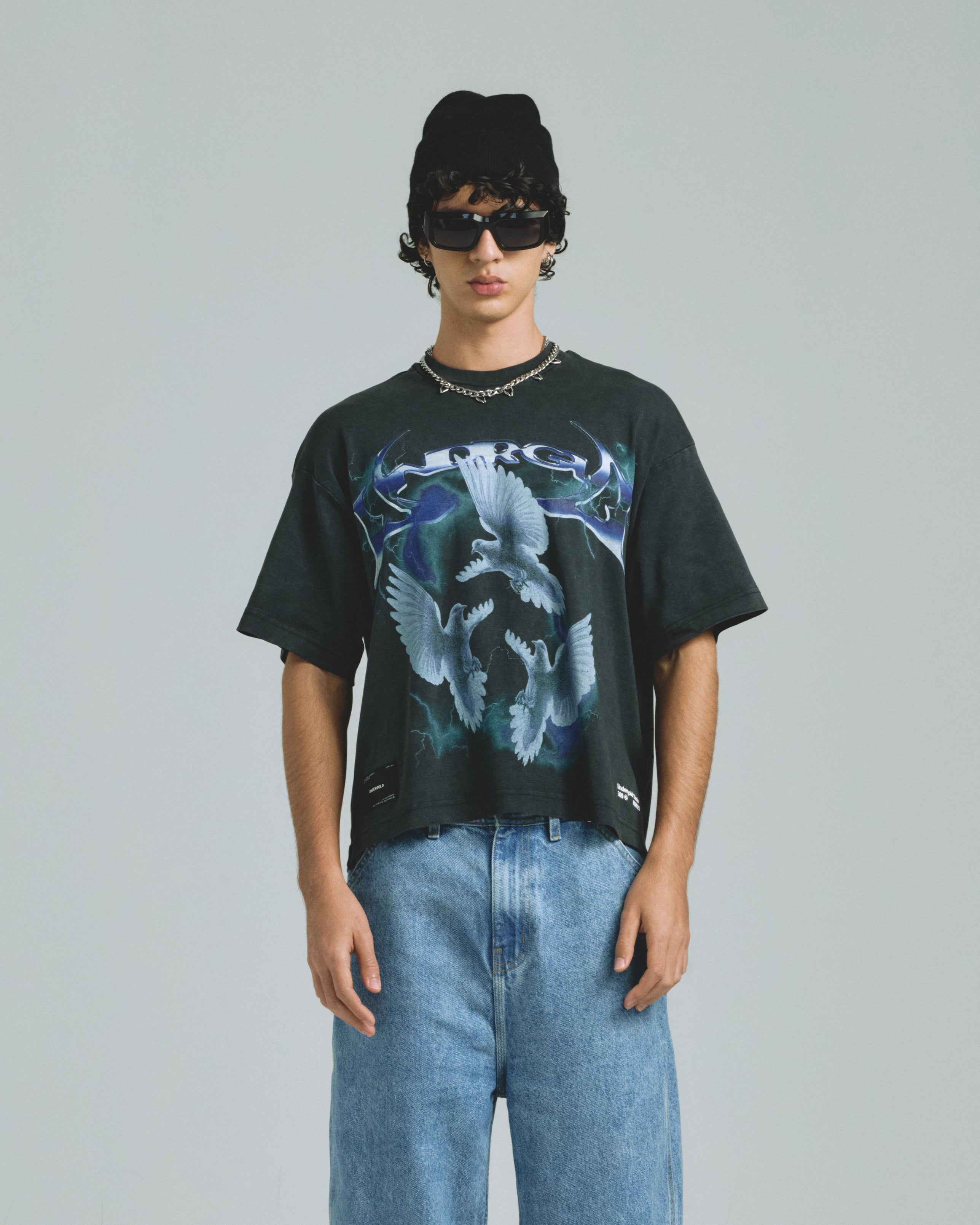 Thunder Rider Pigeons Boxy Fit Tshirt Vintage Black