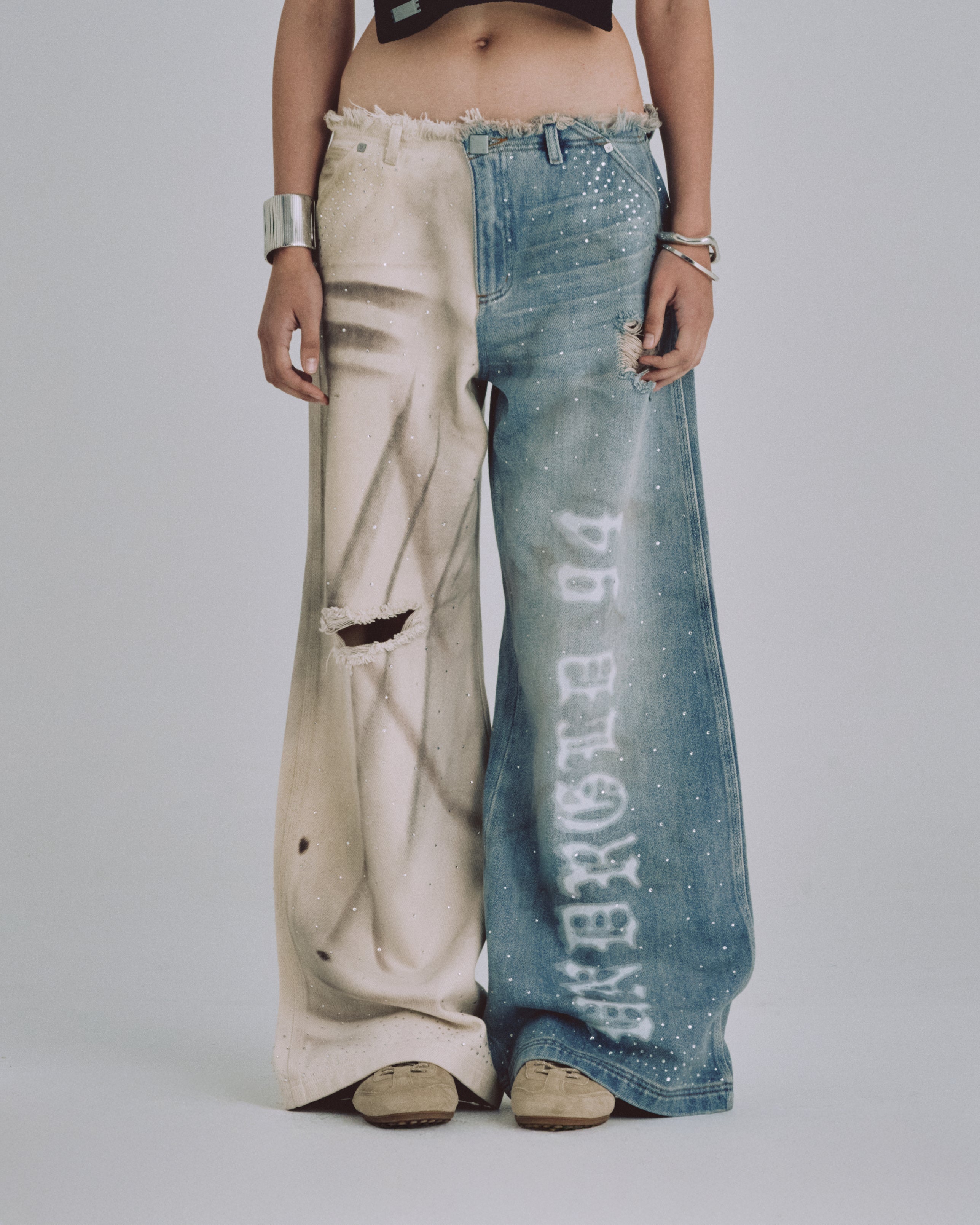 W 94' UNDRGLD Waistband Less Wide Jeans Dual Blue