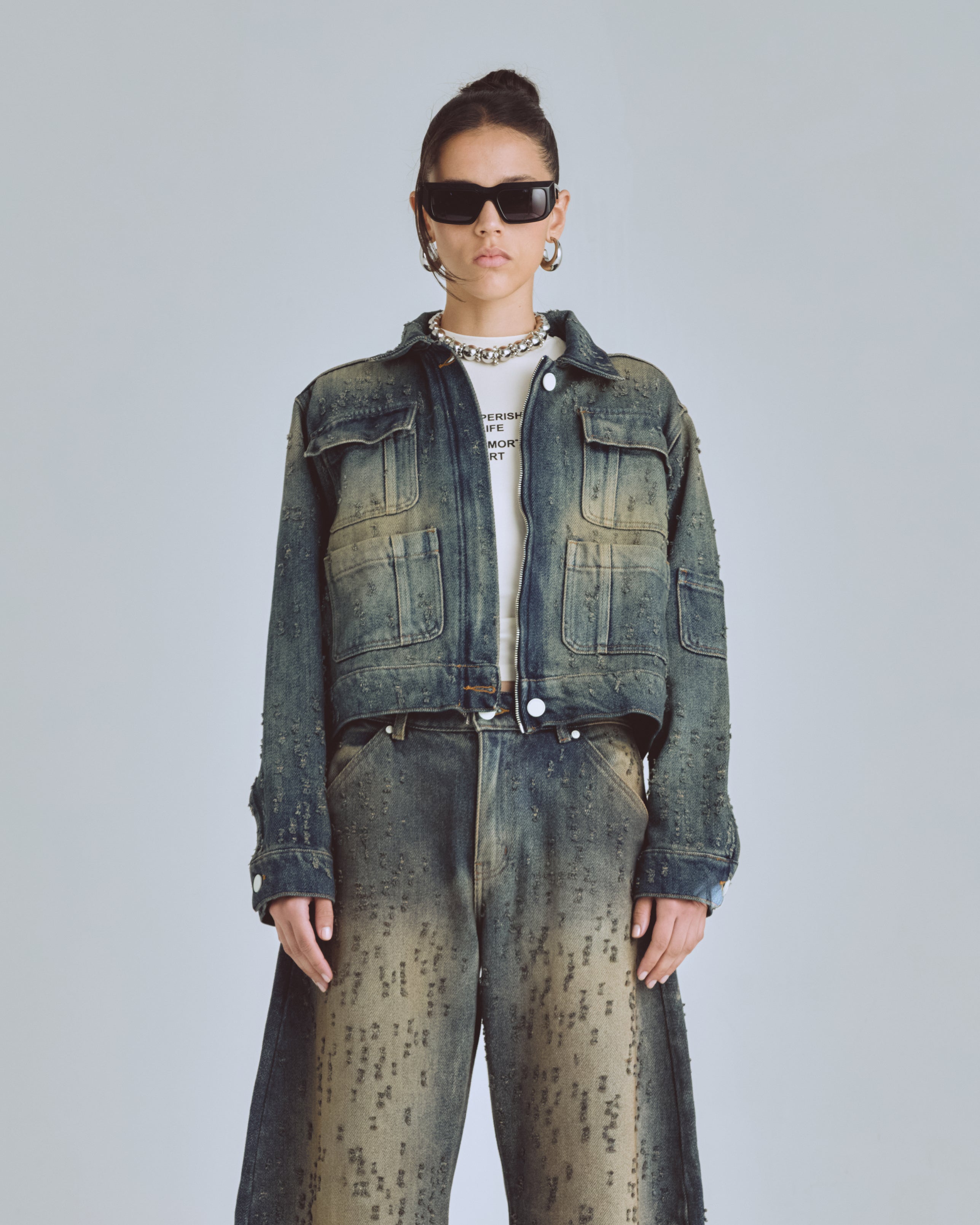 W Agnus Dei Undrgld Ripped Jacket Dirty Blue