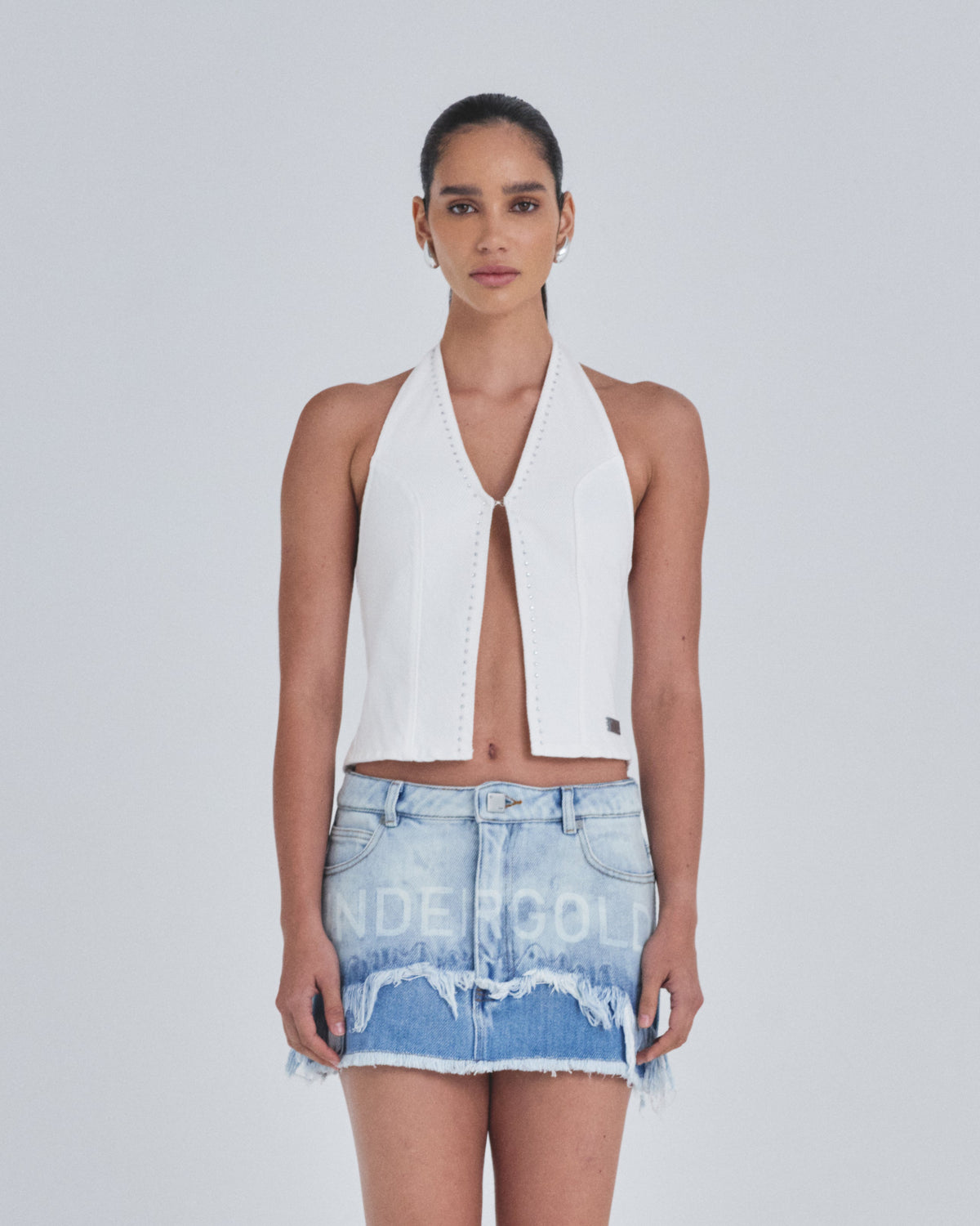 W Basics Rhinestone Top Vest White