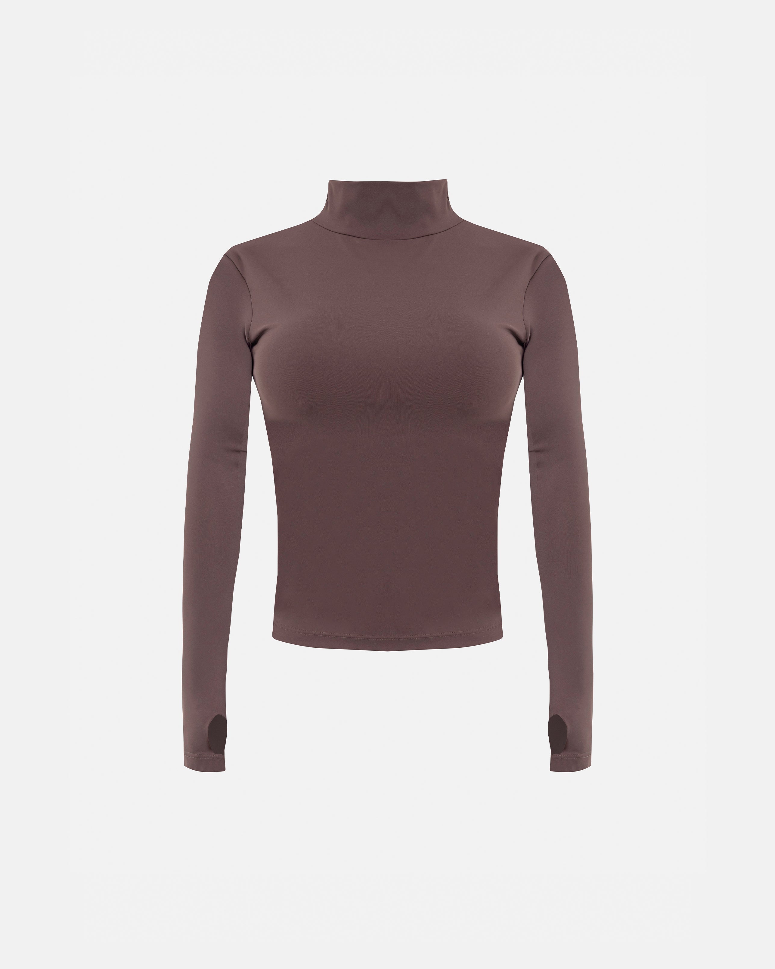 W Basics Ultra Slim Fit Tall Neck Long Sleeve Brown