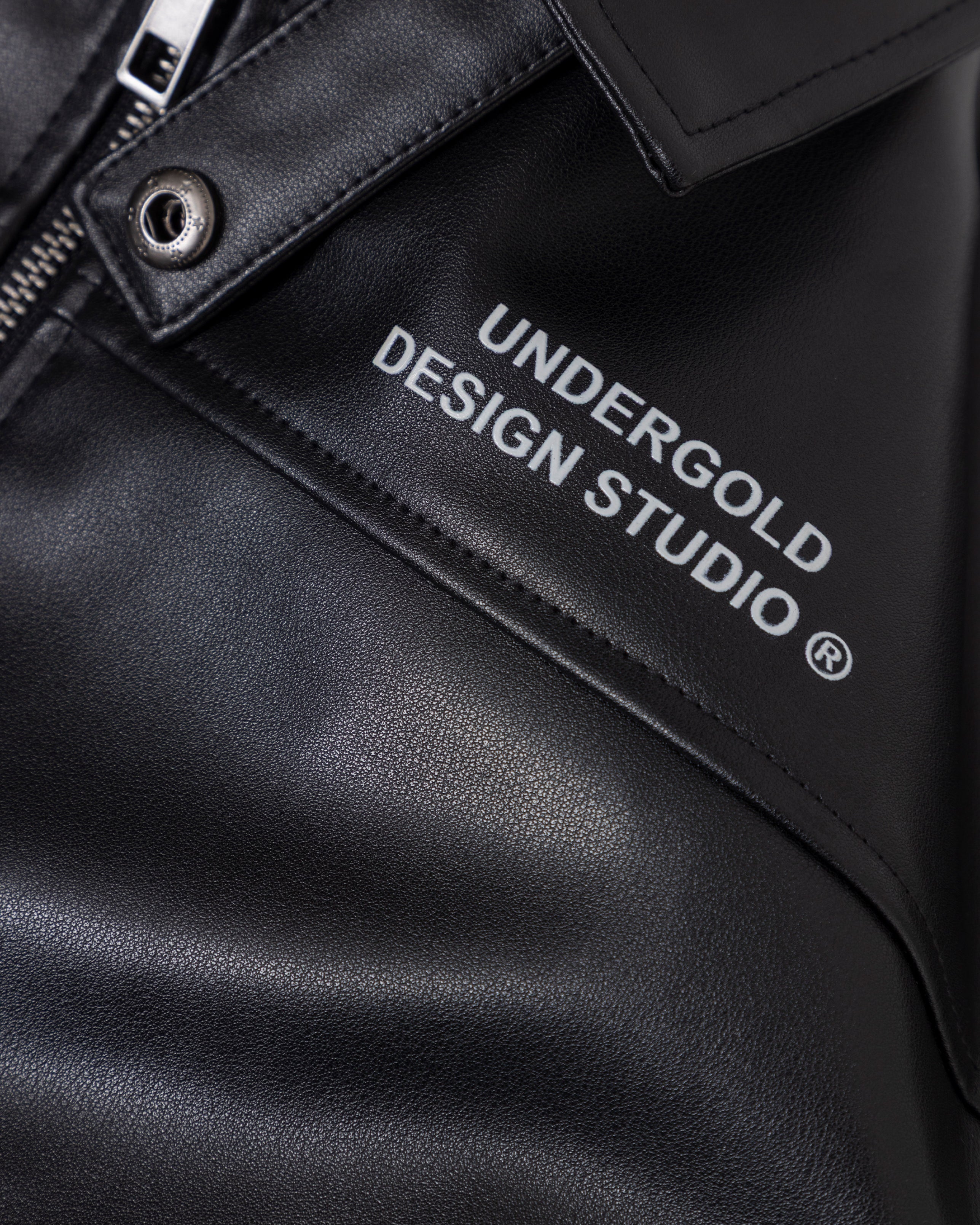 W Basics Undergold Design Studio Cropped Leather Jacket Black