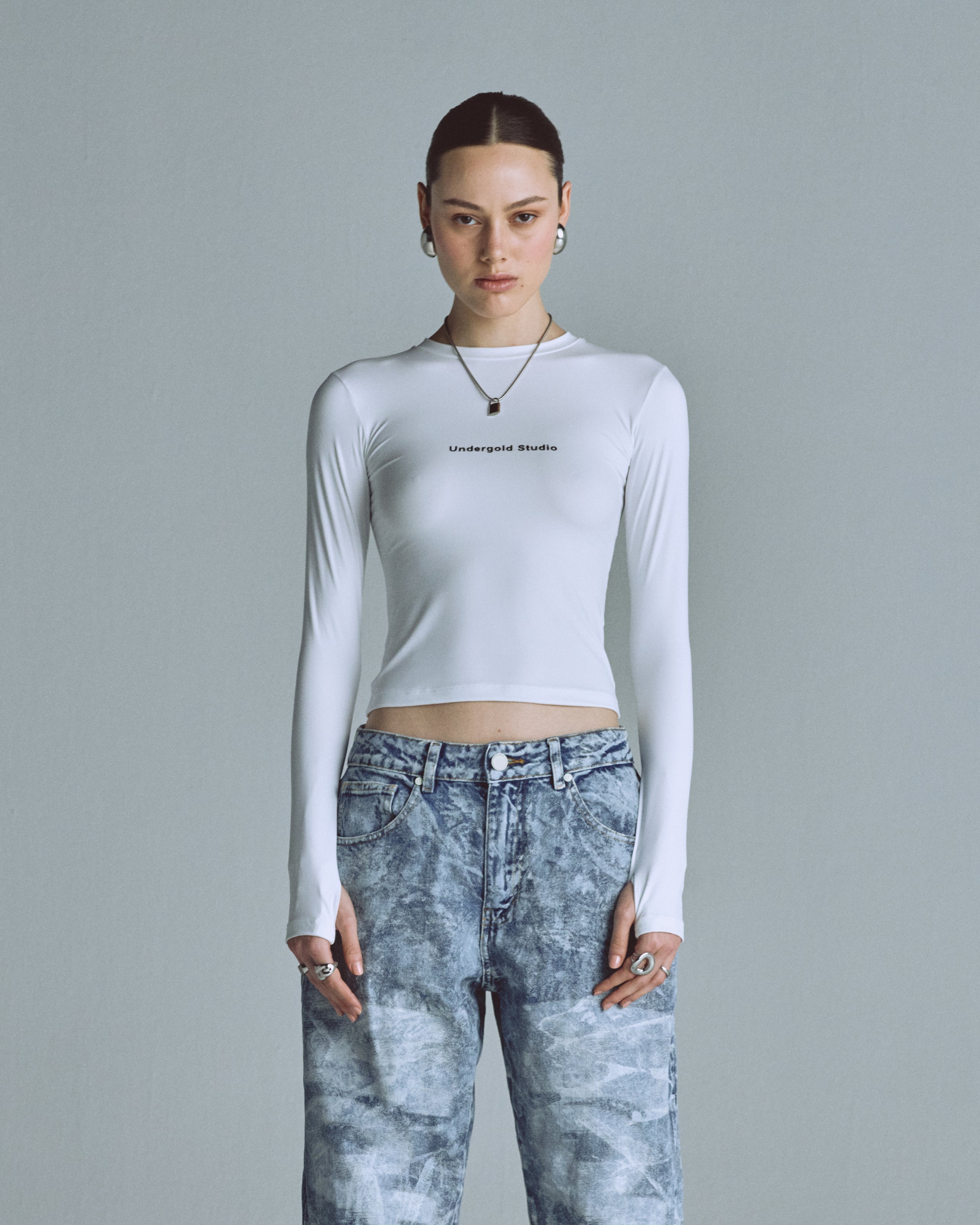 W Basics Undergold Studio Ultra Slim Long Sleeve Tee White