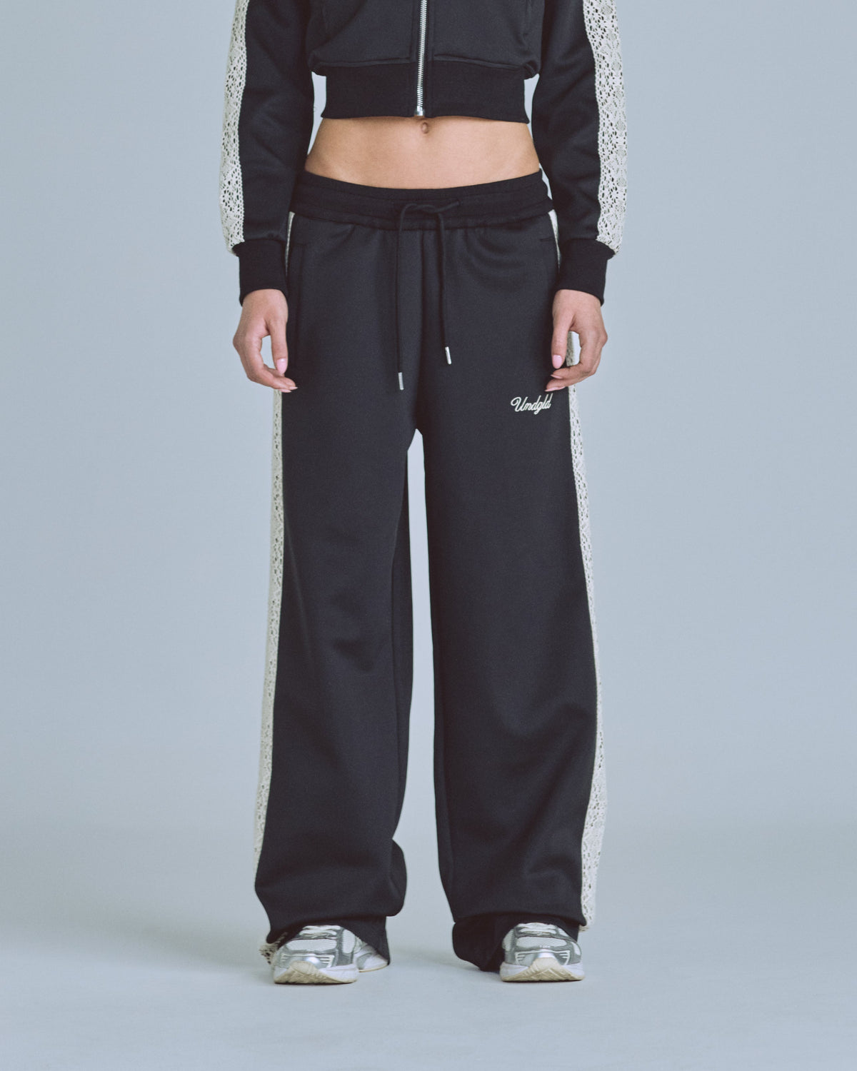 W Basics Undgld Lace-panel Track Pants Black