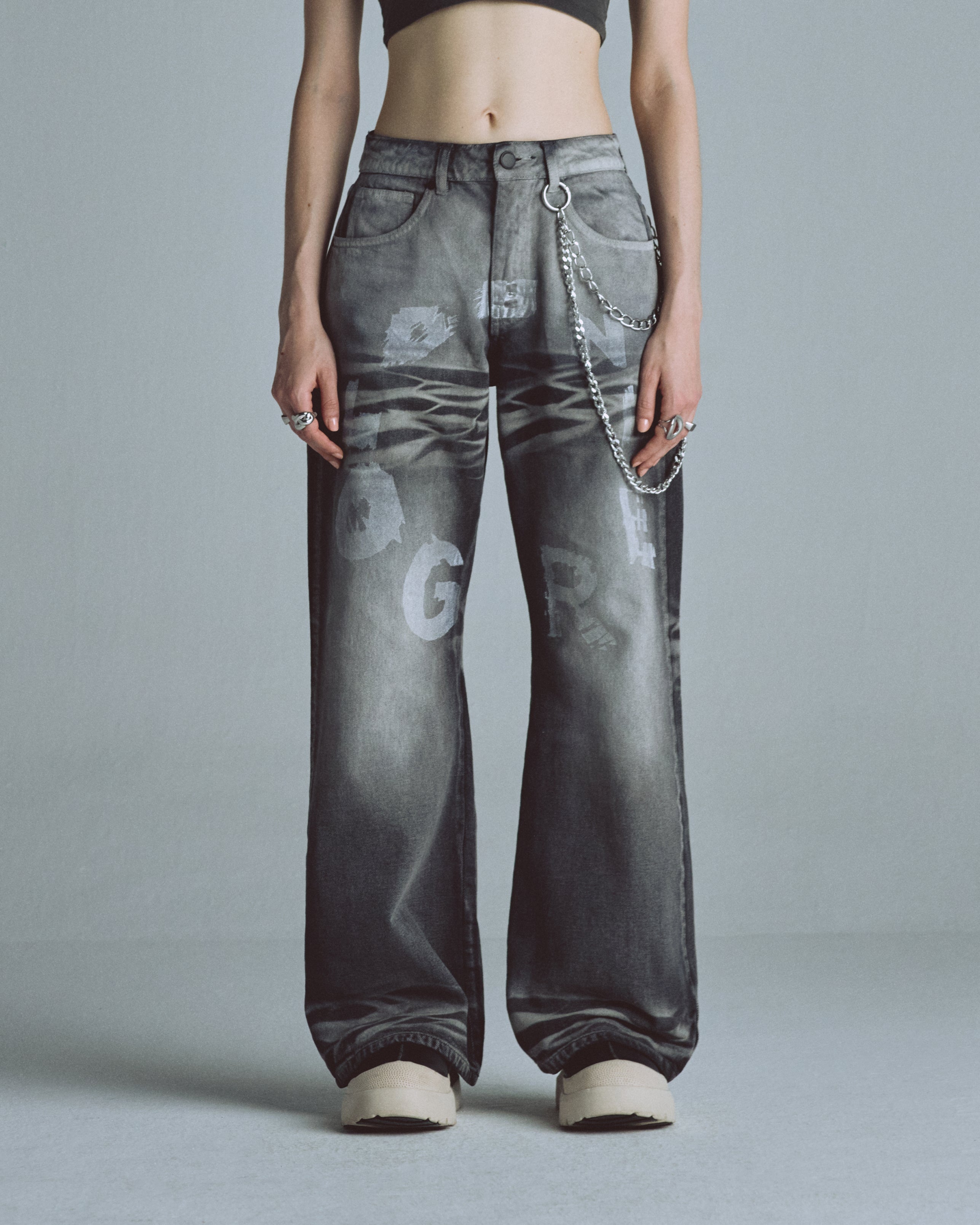 W Echoes Tremor Wide Jeans Washed Gray