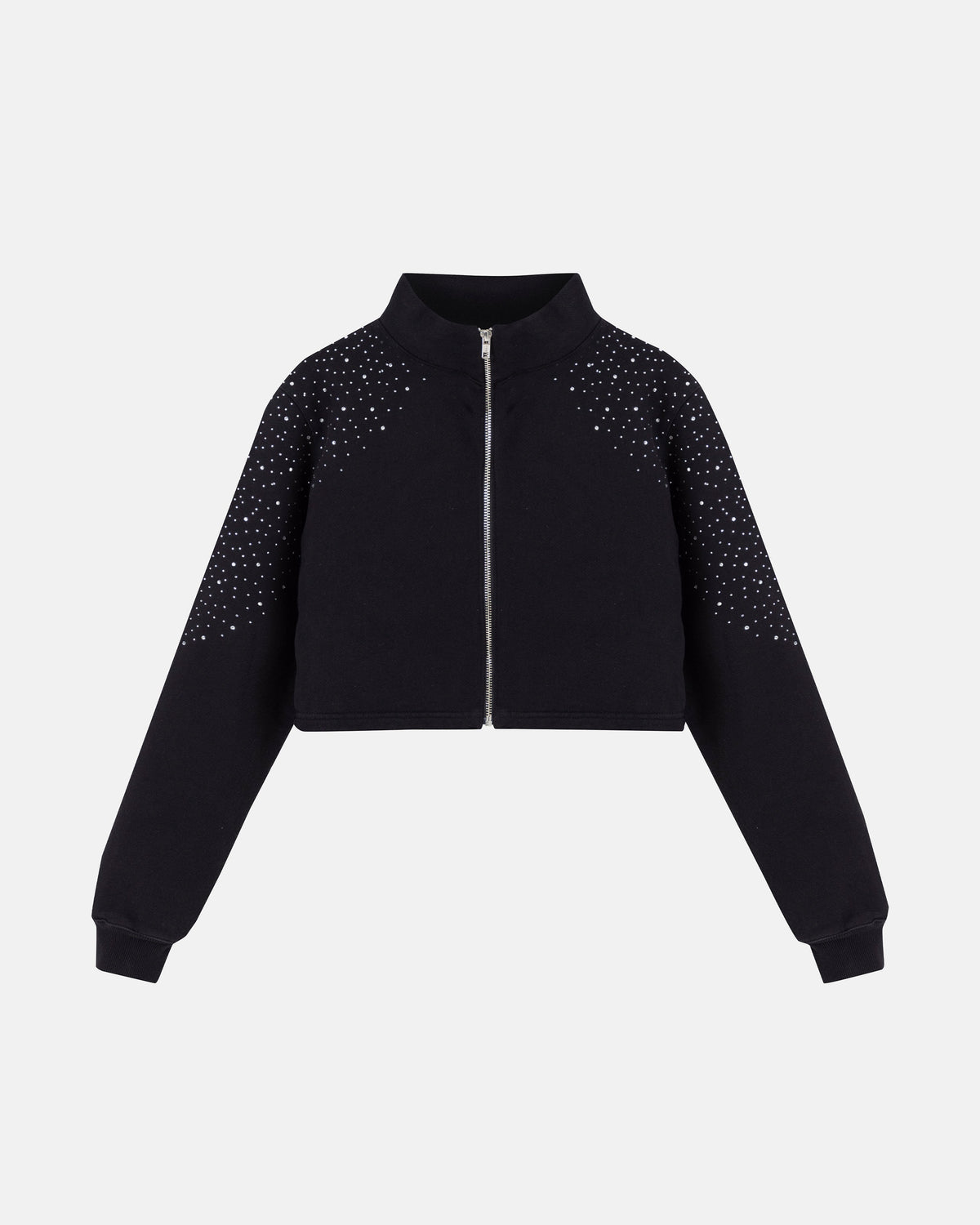 W Golden Heritage Slim Fit Zip Up Pearled Cropped Crewneck Black