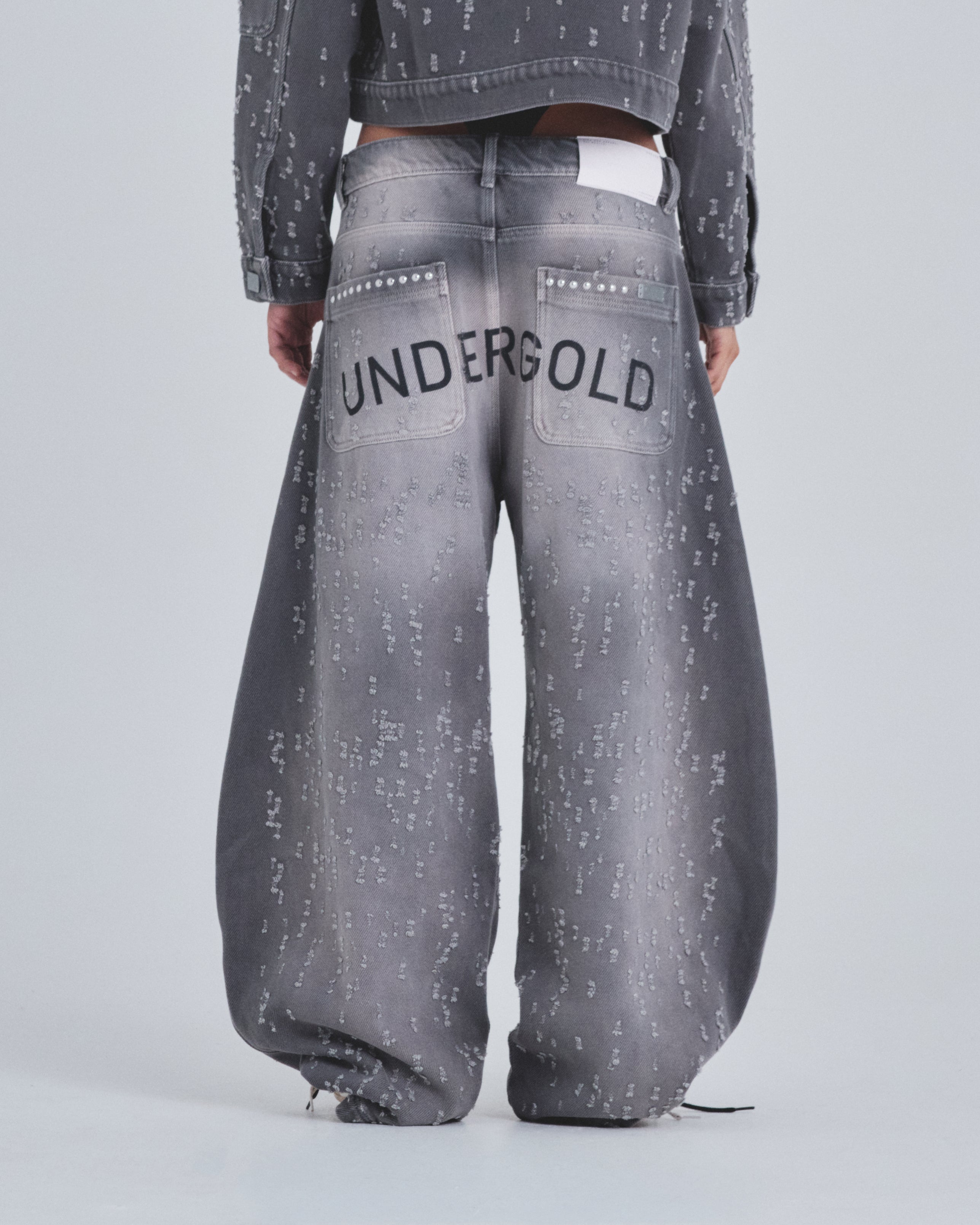 W Holy State Ripped Wide Jeans Washed Gray