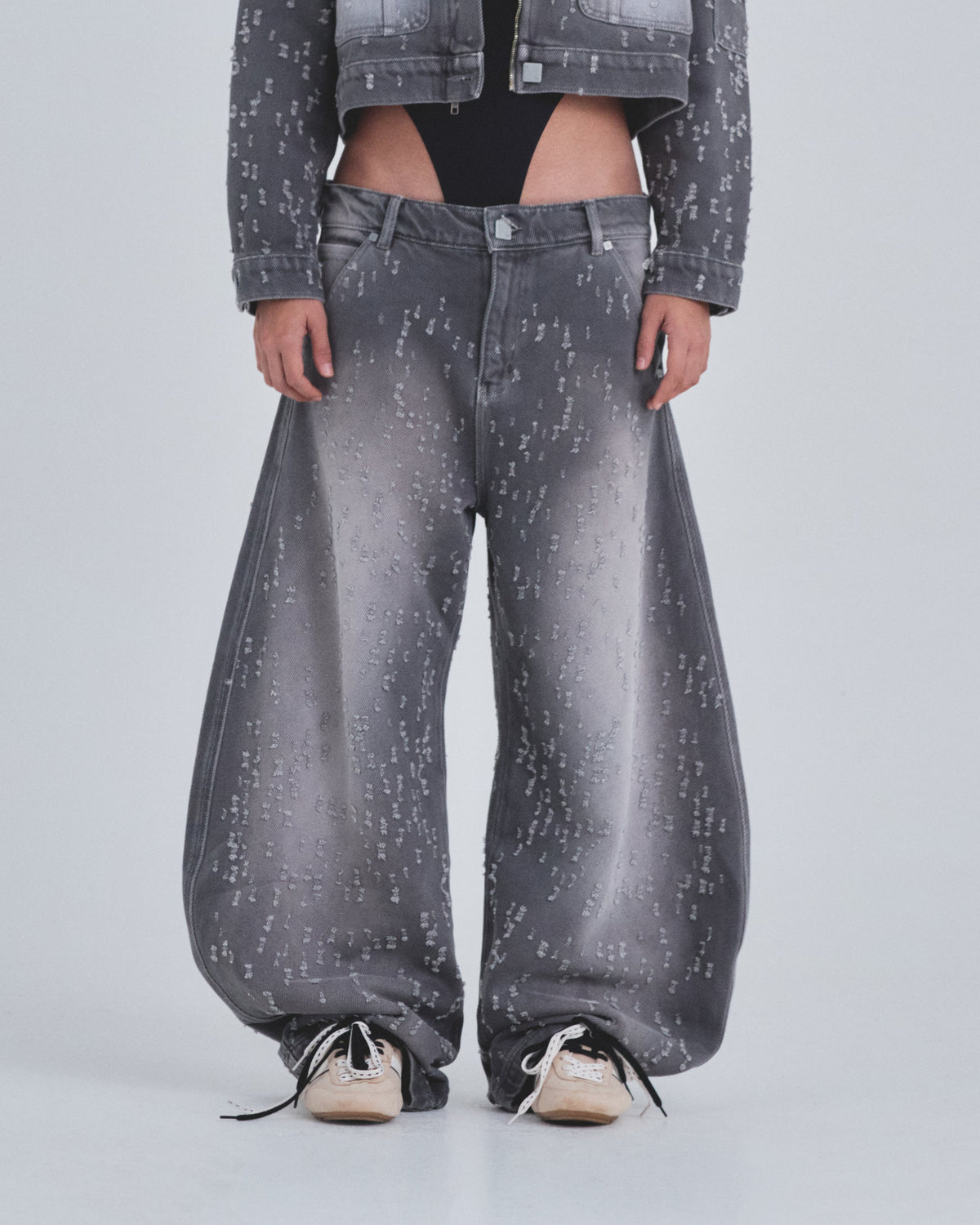 W Holy State Ripped Wide Jeans Washed Gray