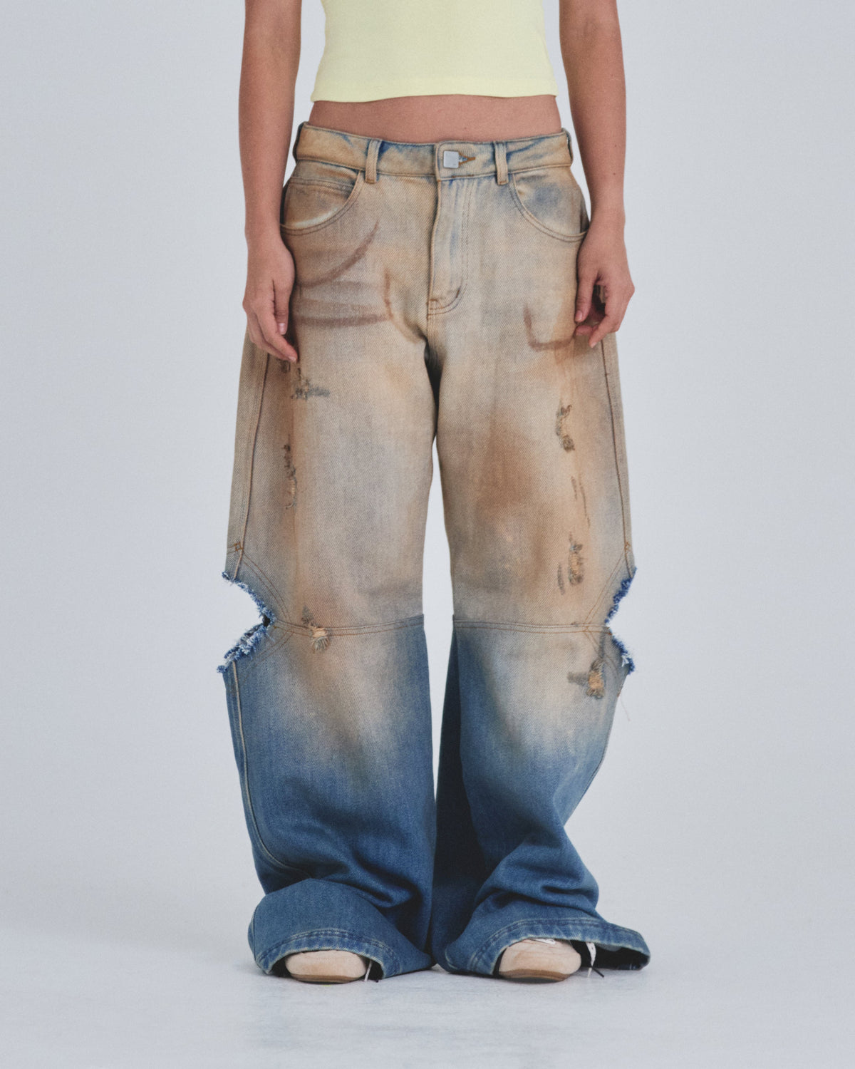 W Holy State Split Knee Wide Jeans Sand Blue