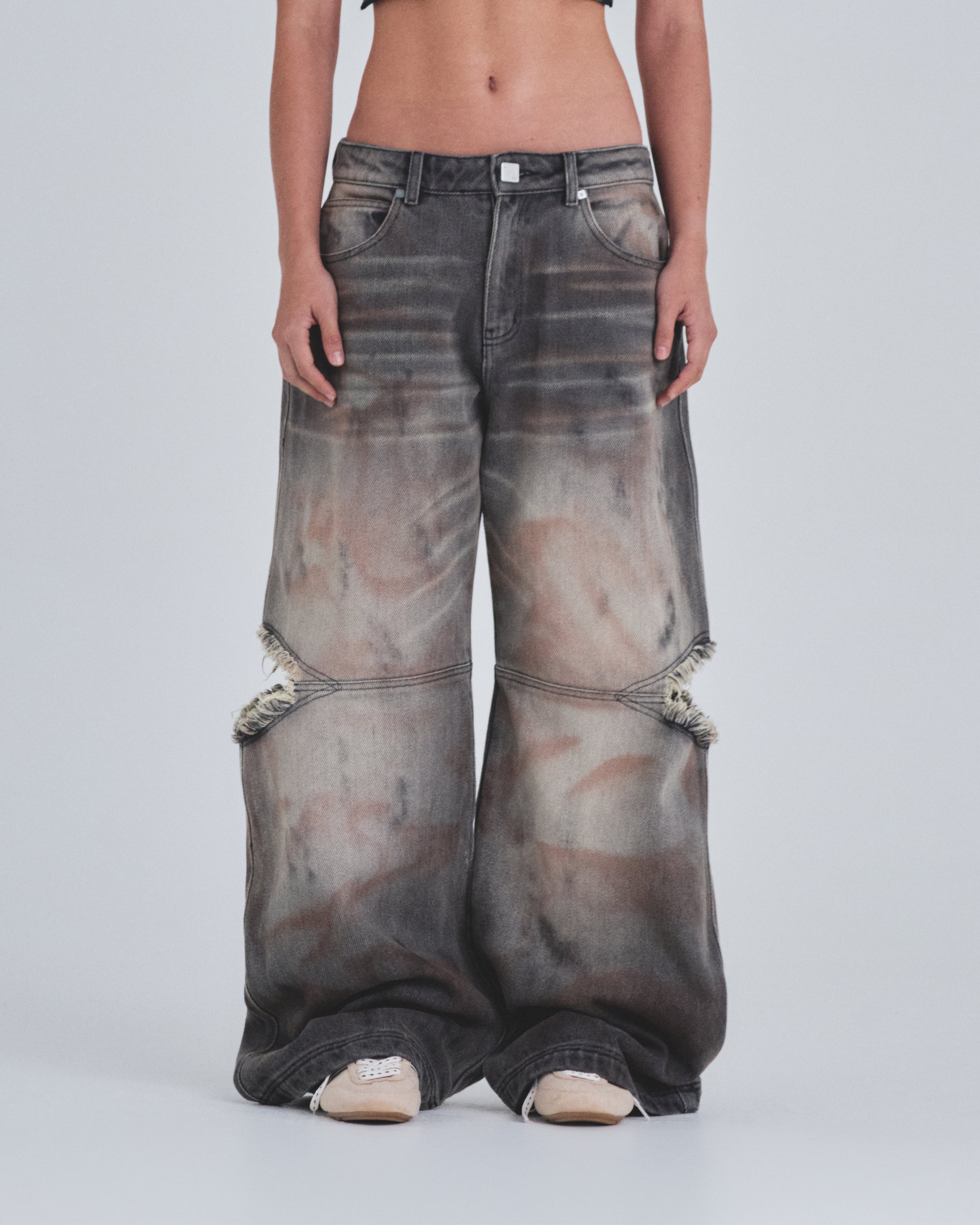 W Holy State UNDGLD Split Knee Wide Jeans Mechanic Gray