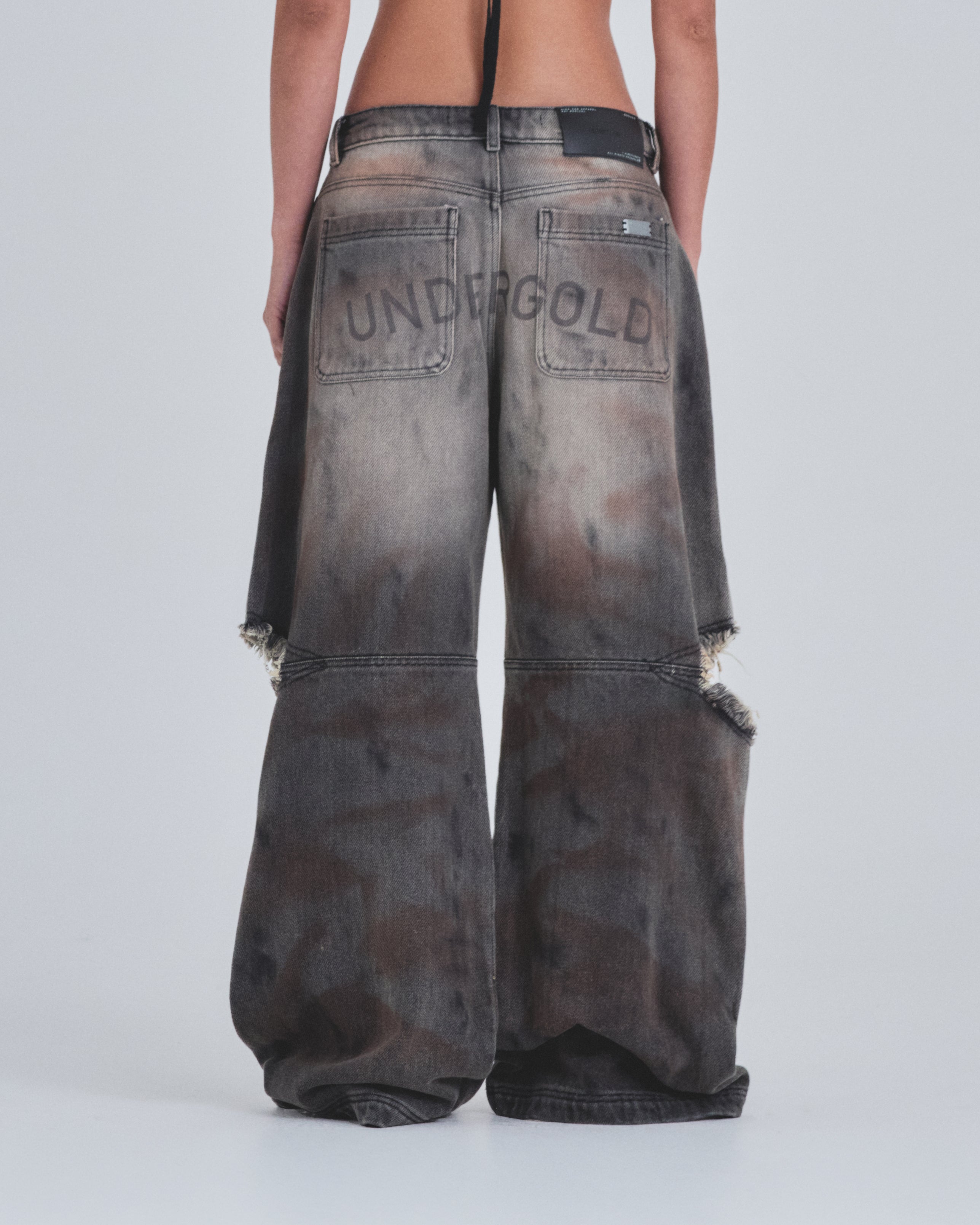 W Holy State UNDGLD Split Knee Wide Jeans Mechanic Gray