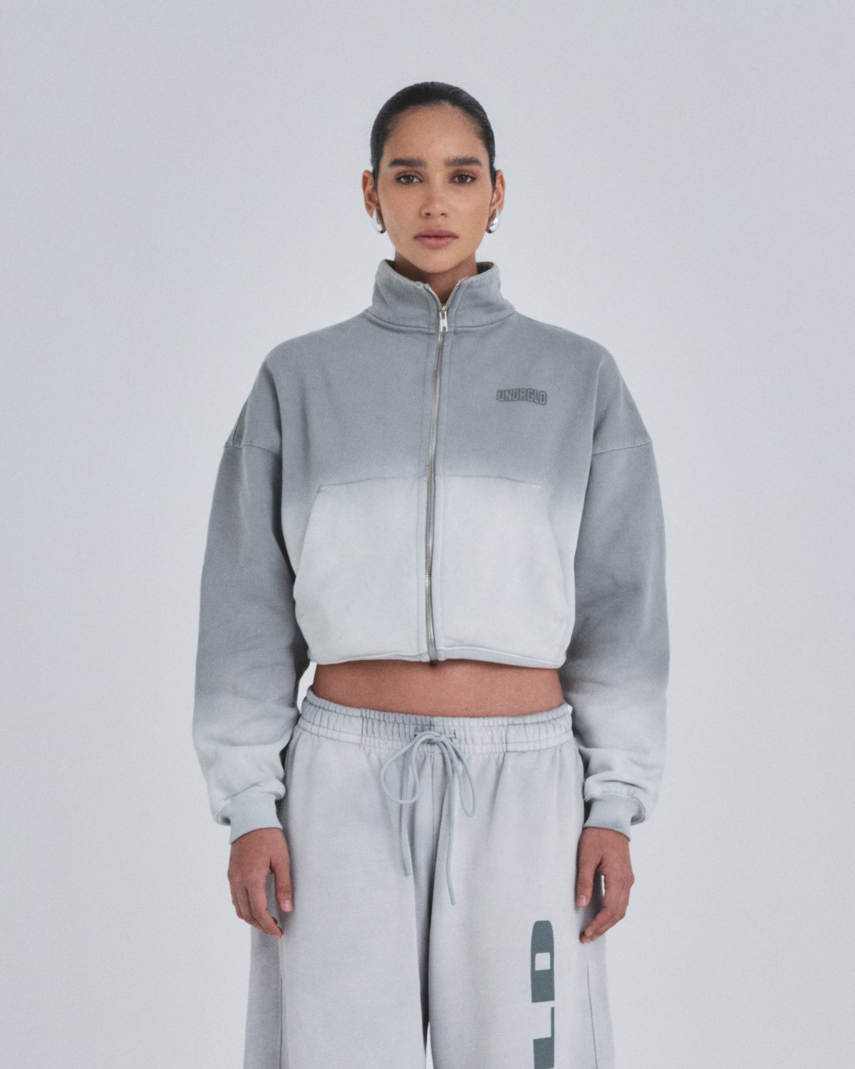 W Holy State UNDRGLD Turtle Neck Boxy Fit Hoodie Faded Gray