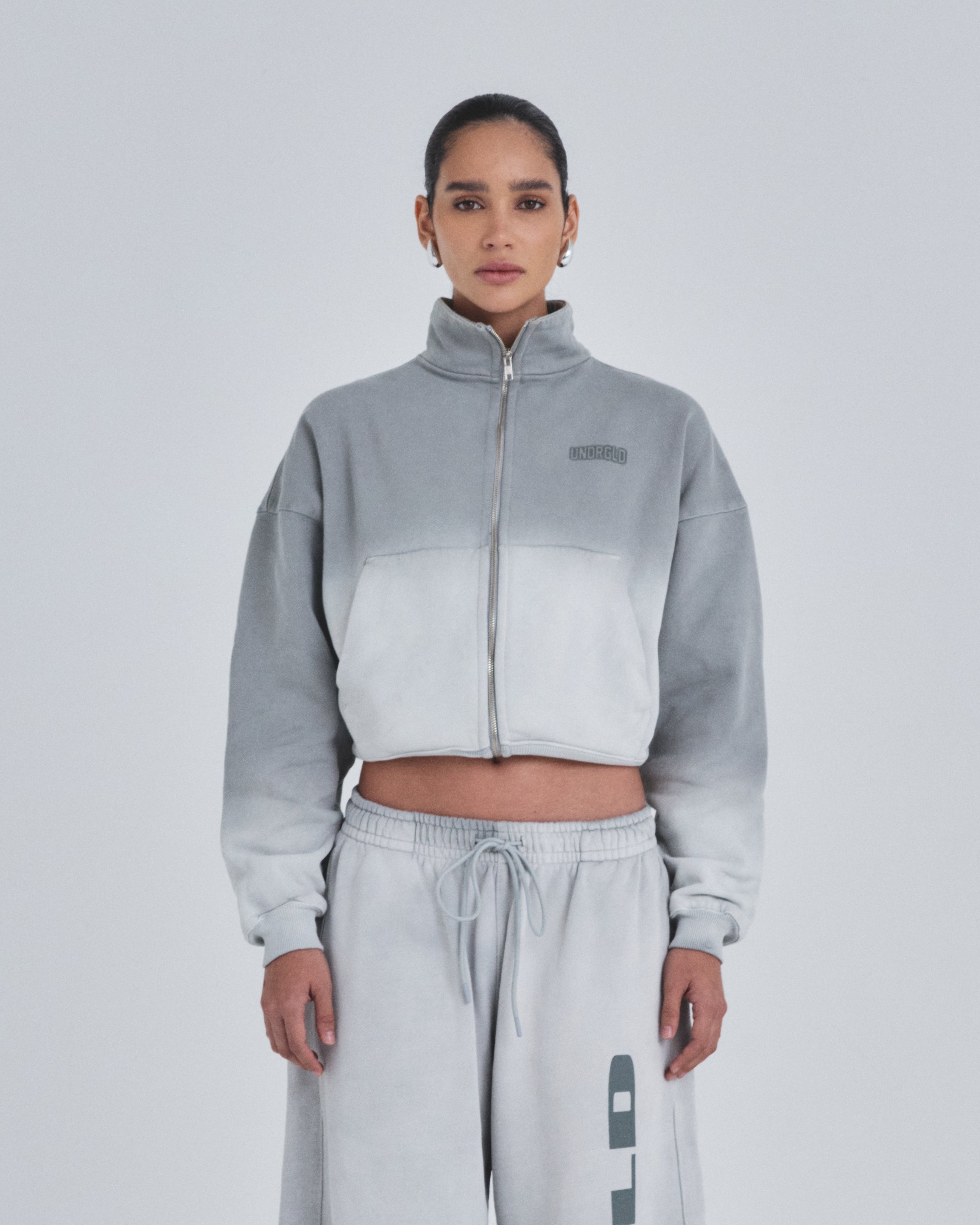W Holy State UNDRGLD Turtle Neck Boxy Fit Hoodie Faded Gray