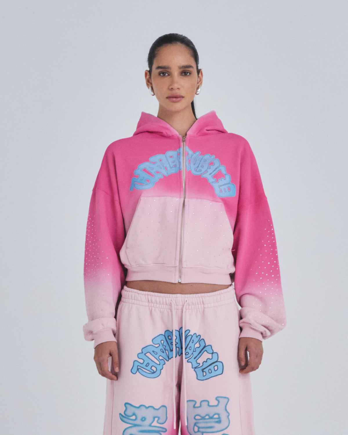 W Holy State UNDRGLD Zip Up Boxy Fit Hoodie Faded Pink