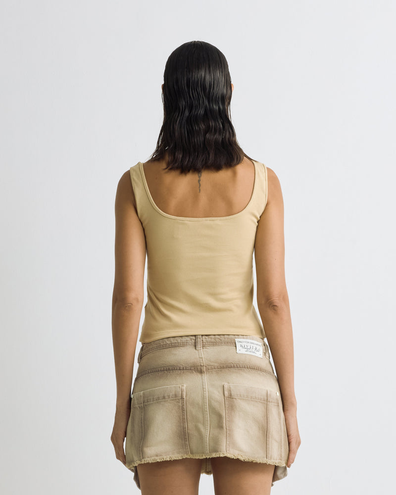 W Riviera Basic Ribbed Tank Top Cream