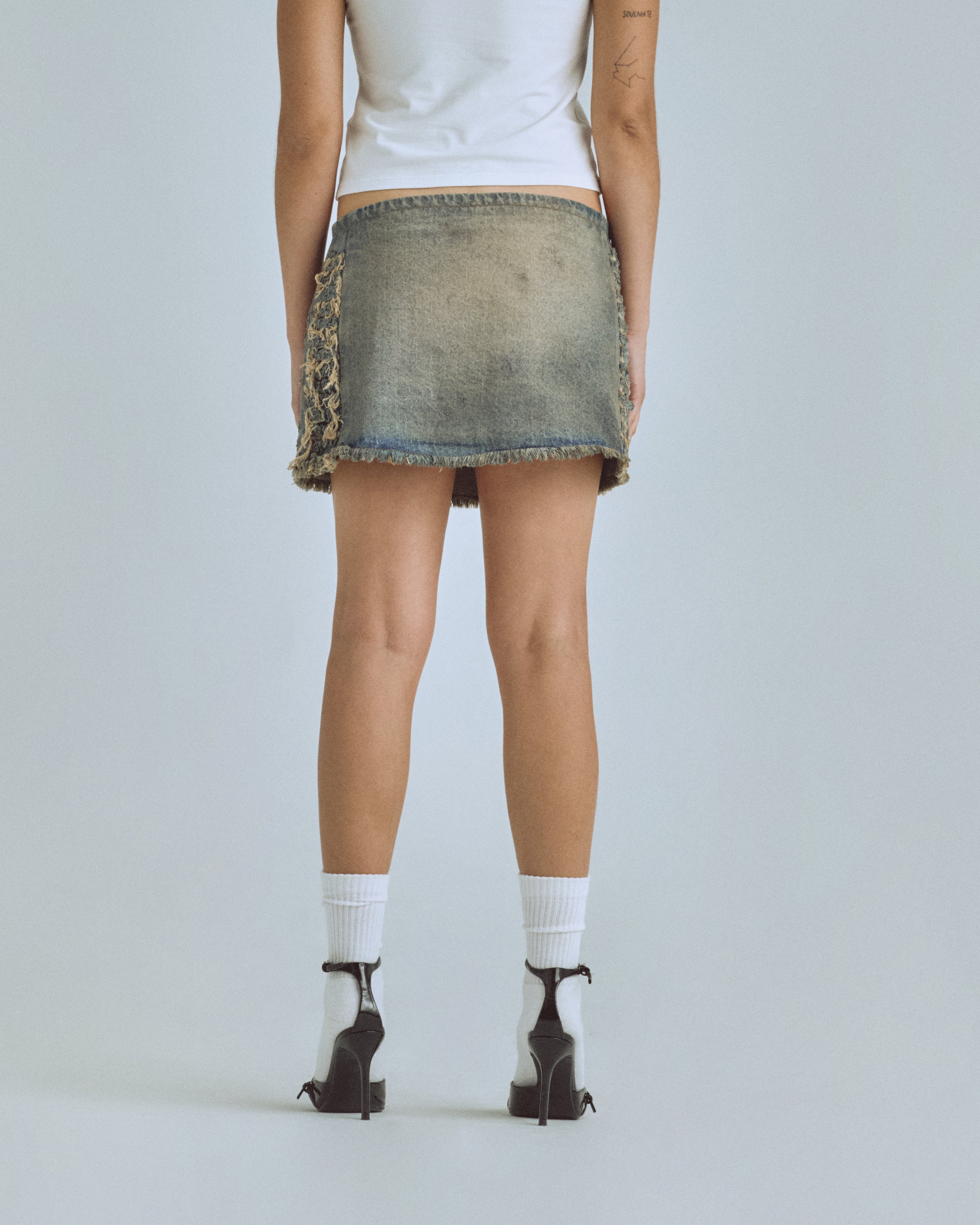 W Santa Union Basic Ripped Skirt Dirty Blue