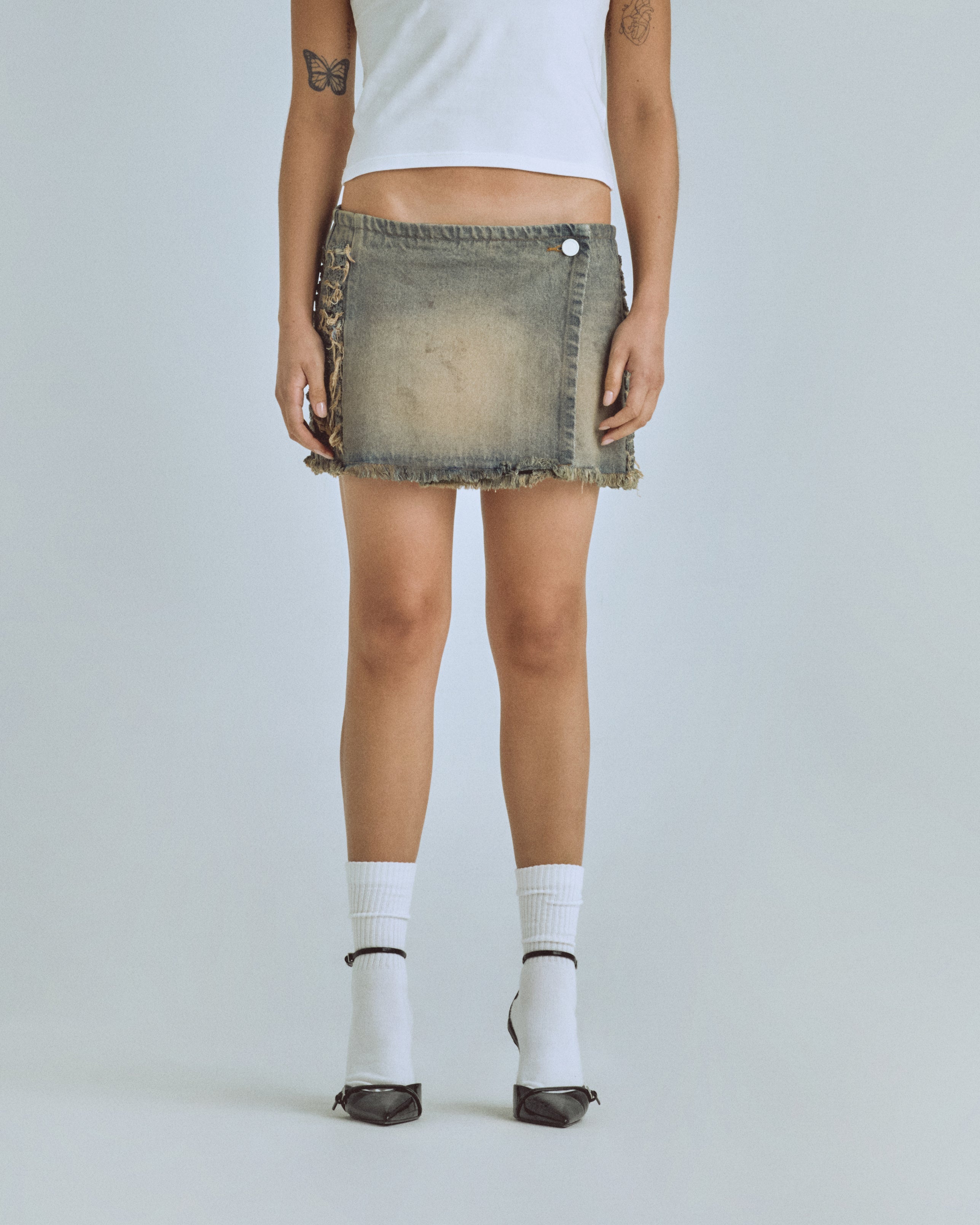 W Santa Union Basic Ripped Skirt Dirty Blue