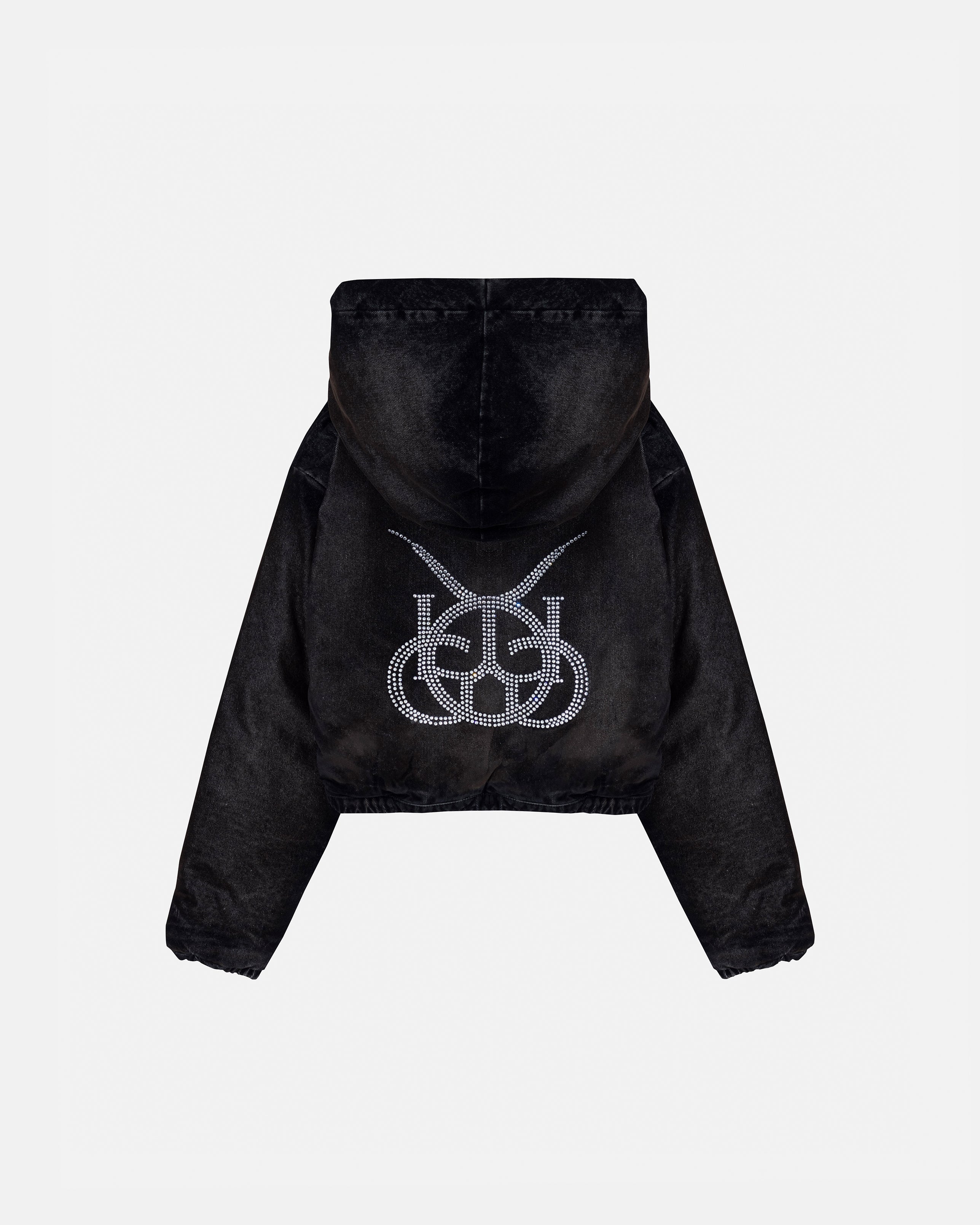 W Santa Union Bomber Velvet Cropped Jacket Black